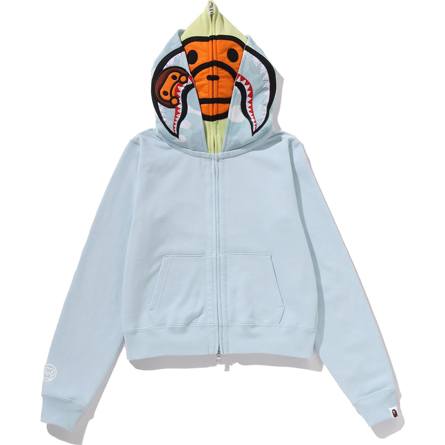 BAPE MILO SHARK CROPPED FULL ZIP DOUBLE HOODIE LADIES