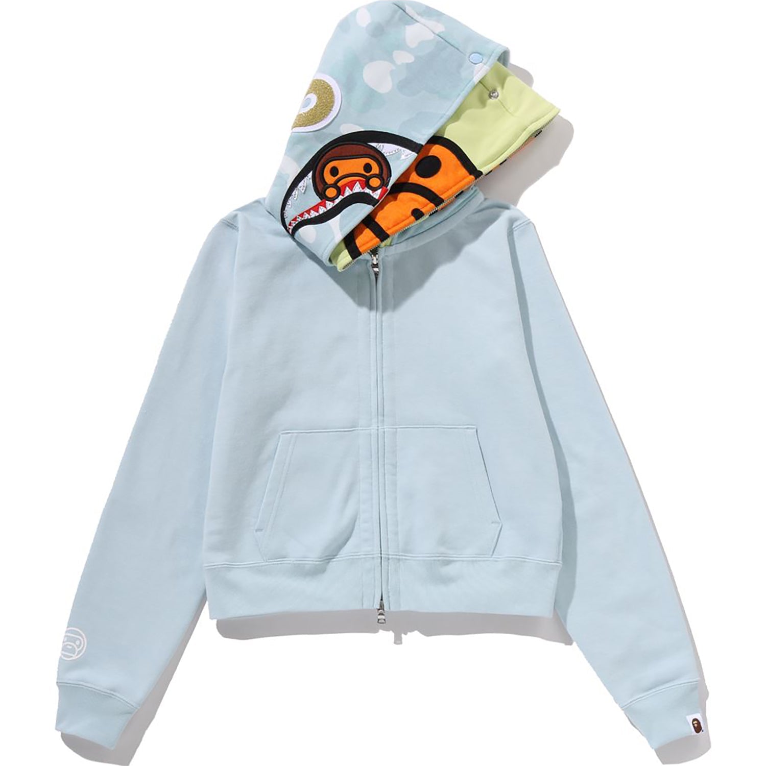 BAPE MILO SHARK CROPPED FULL ZIP DOUBLE HOODIE LADIES