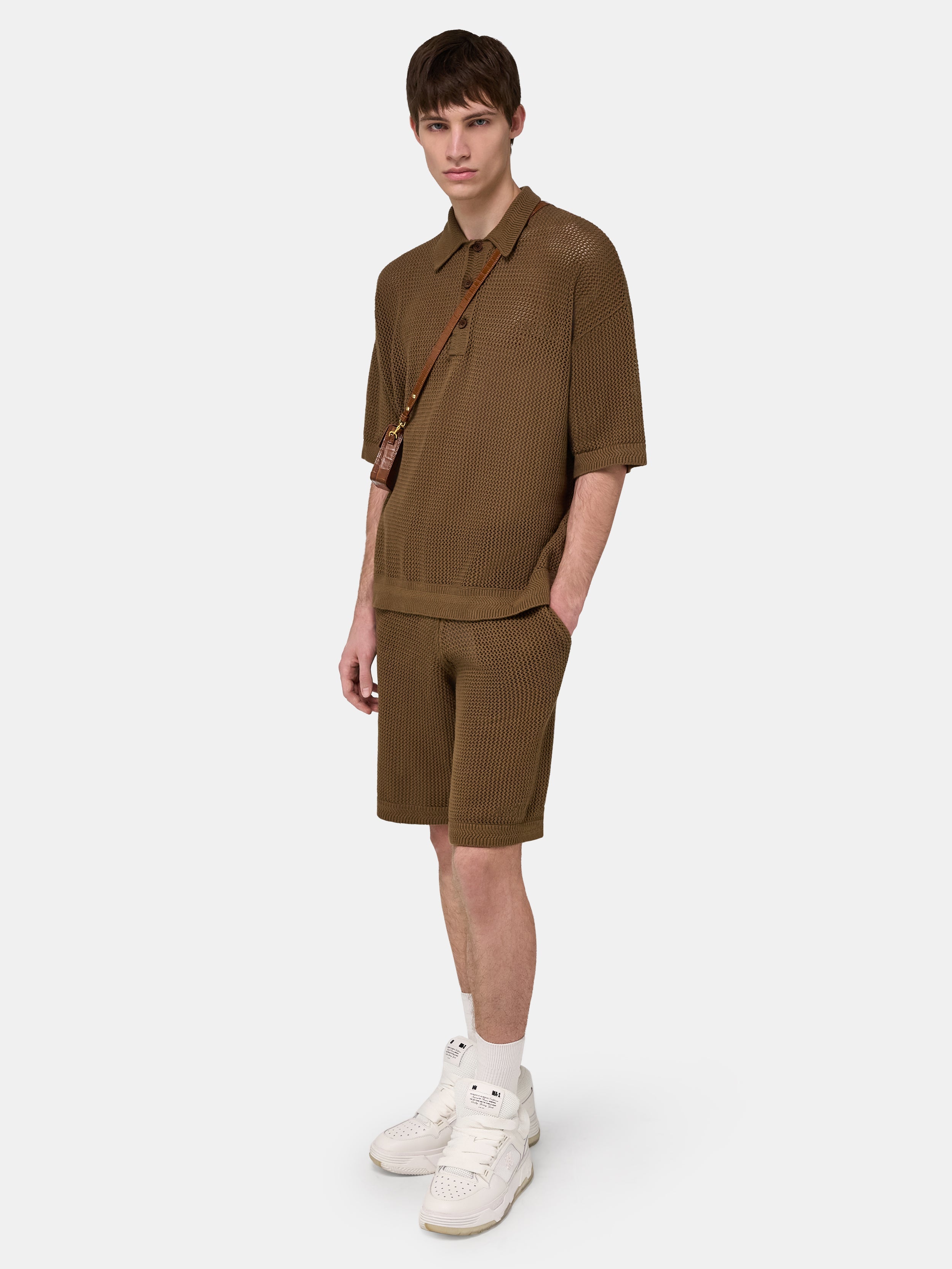 AMIRI CROCHET MESH POLO - Espresso