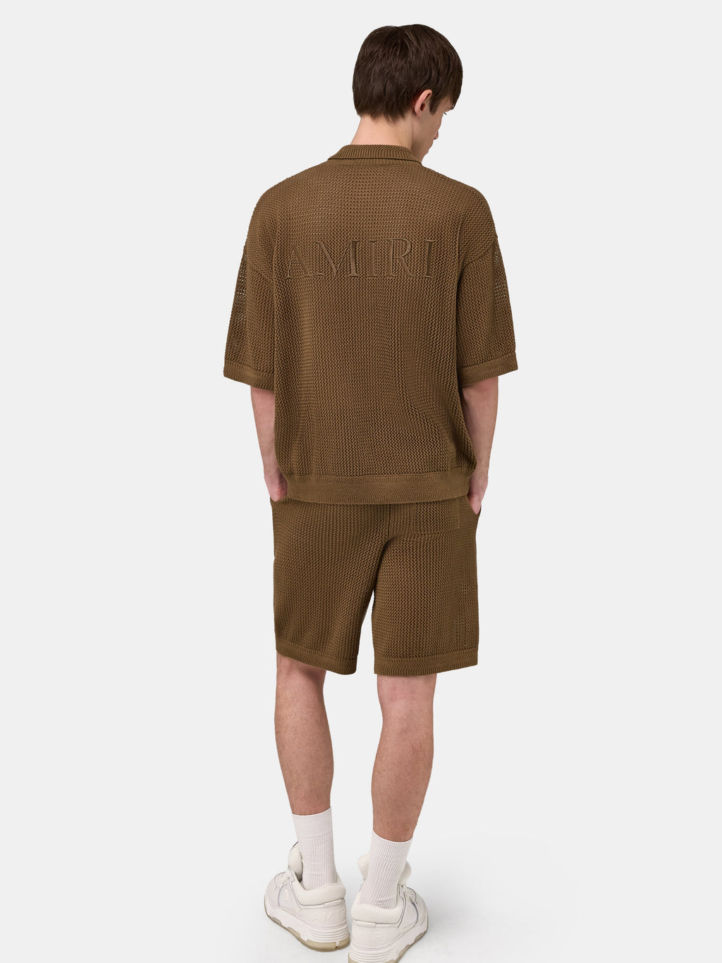 AMIRI CROCHET MESH POLO - Espresso