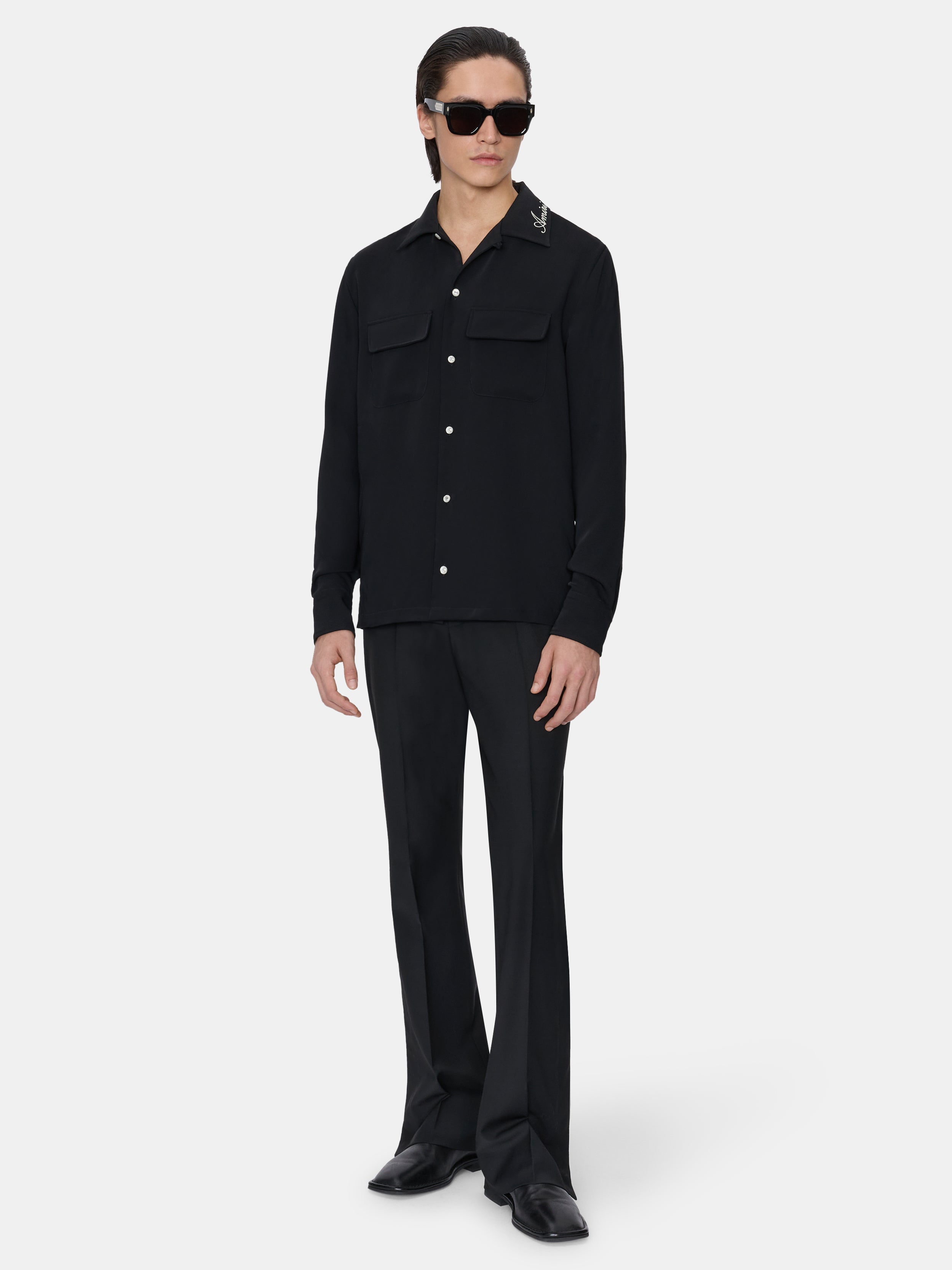 ROUND POCKET DRESS SHIRT - Black