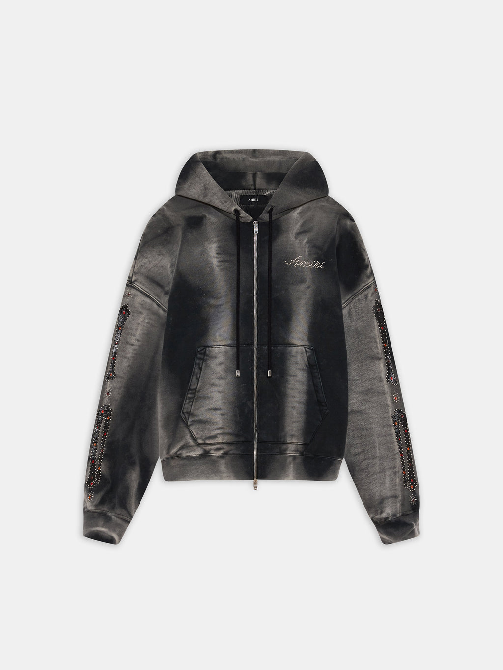 BONES STUDDED OVERSIZED ZIP HOODIE - Black