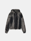 BONES STUDDED OVERSIZED ZIP HOODIE - Black
