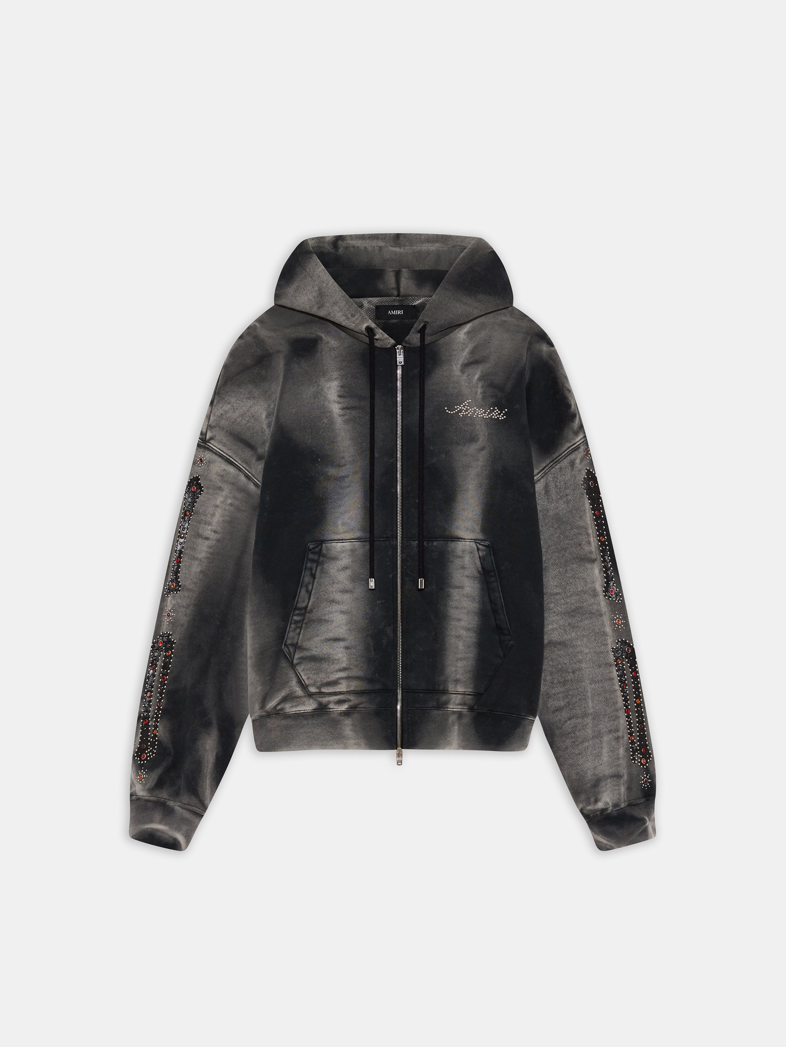 BONES STUDDED OVERSIZED ZIP HOODIE - Black