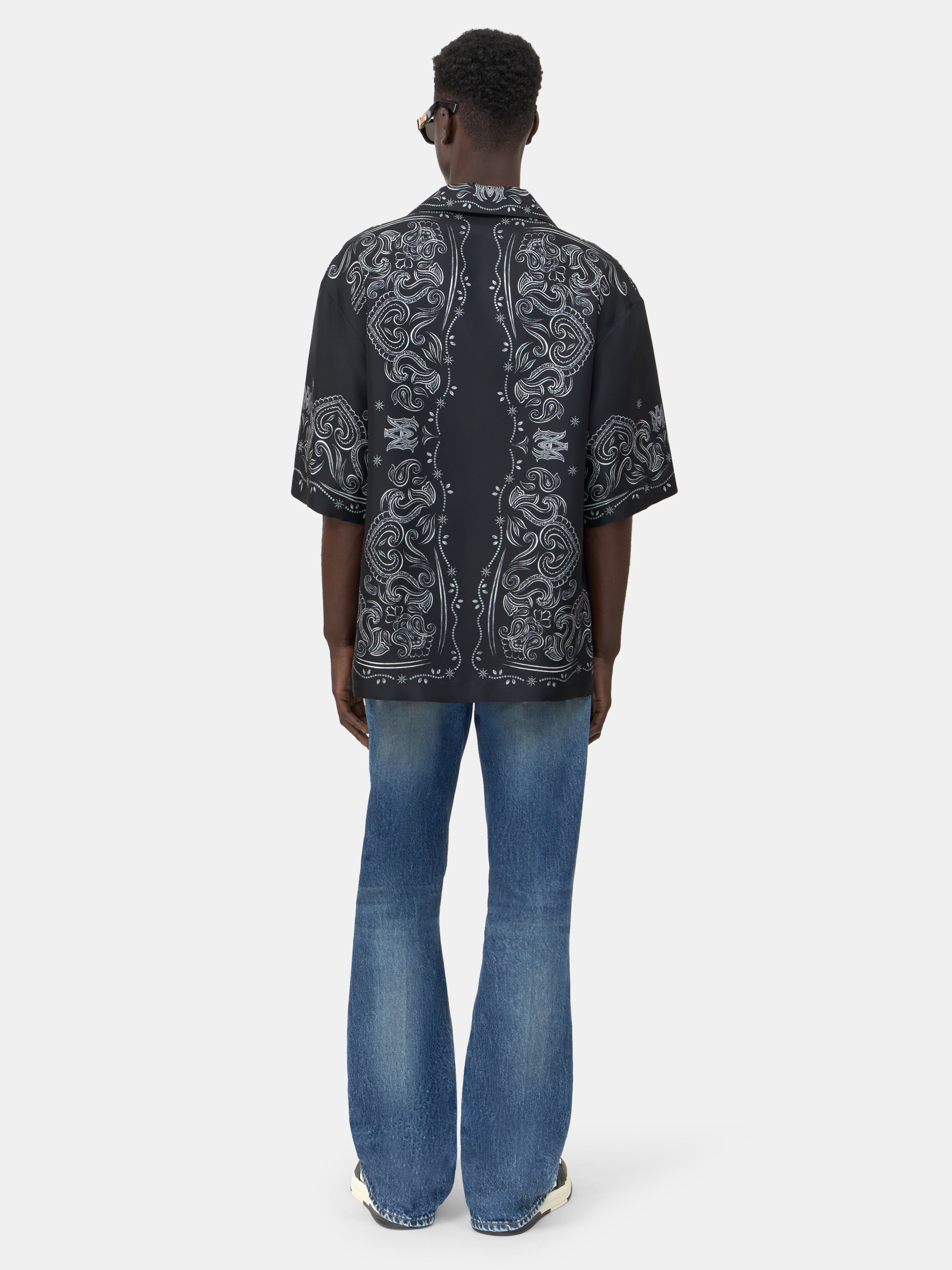 BANDANA PAINT OVERSIZED BOWLING SHIRT - Black