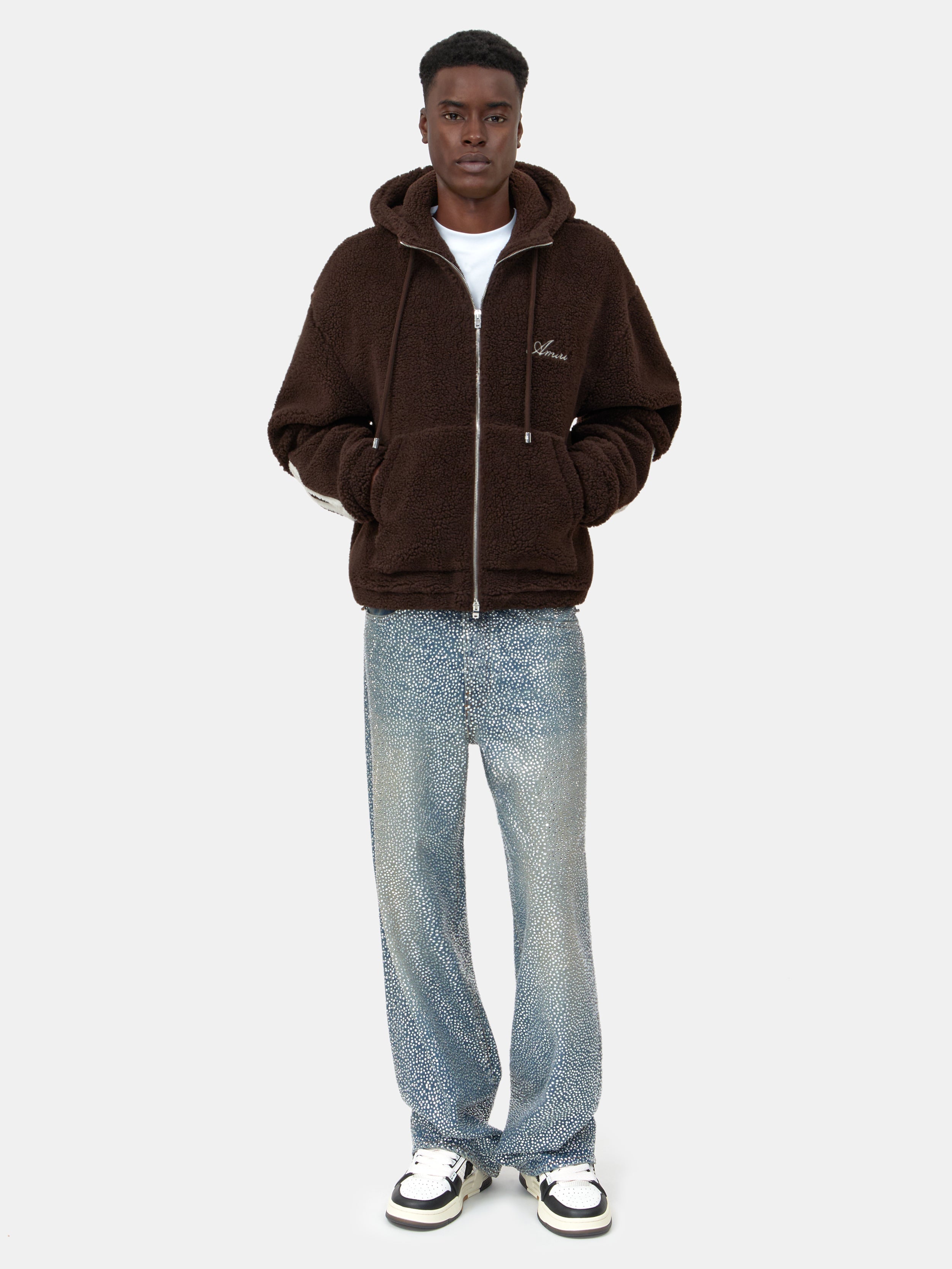 BONES FLEECE ZIP HOODIE - Dark Brown
