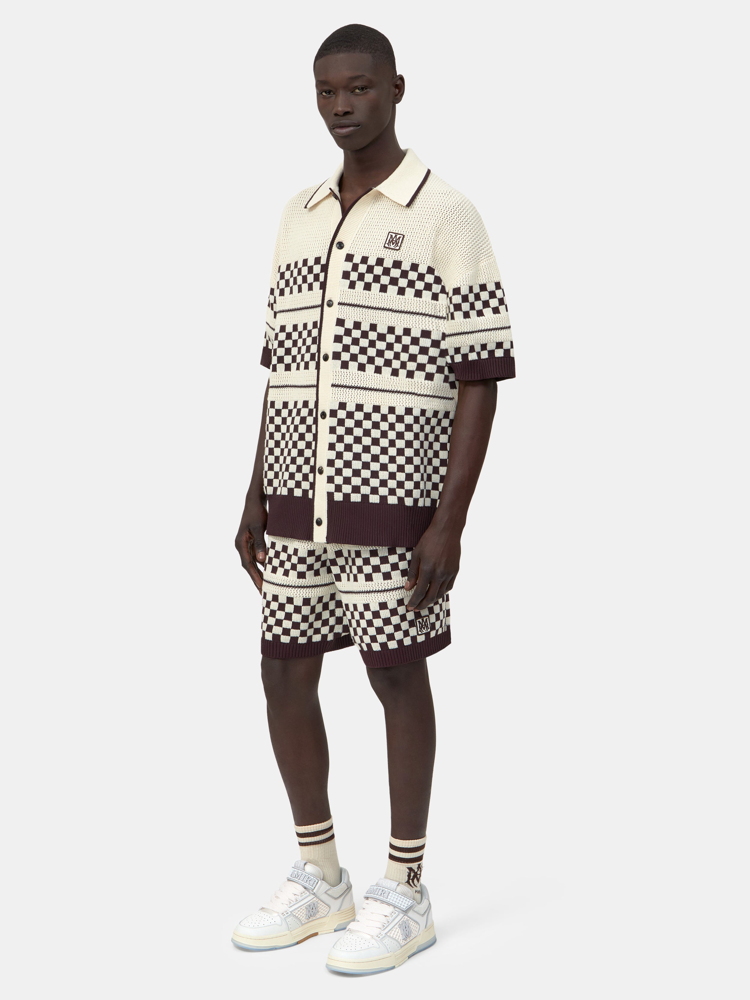 CHECKERED MESH SHIRT - Alabaster