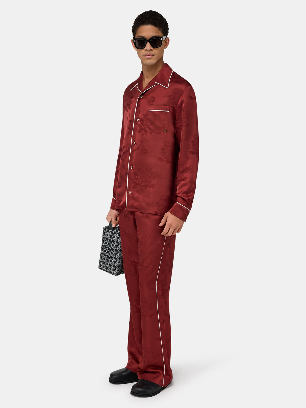 FLORAL JACQUARD PAJAMA SHIRT - Terracotta