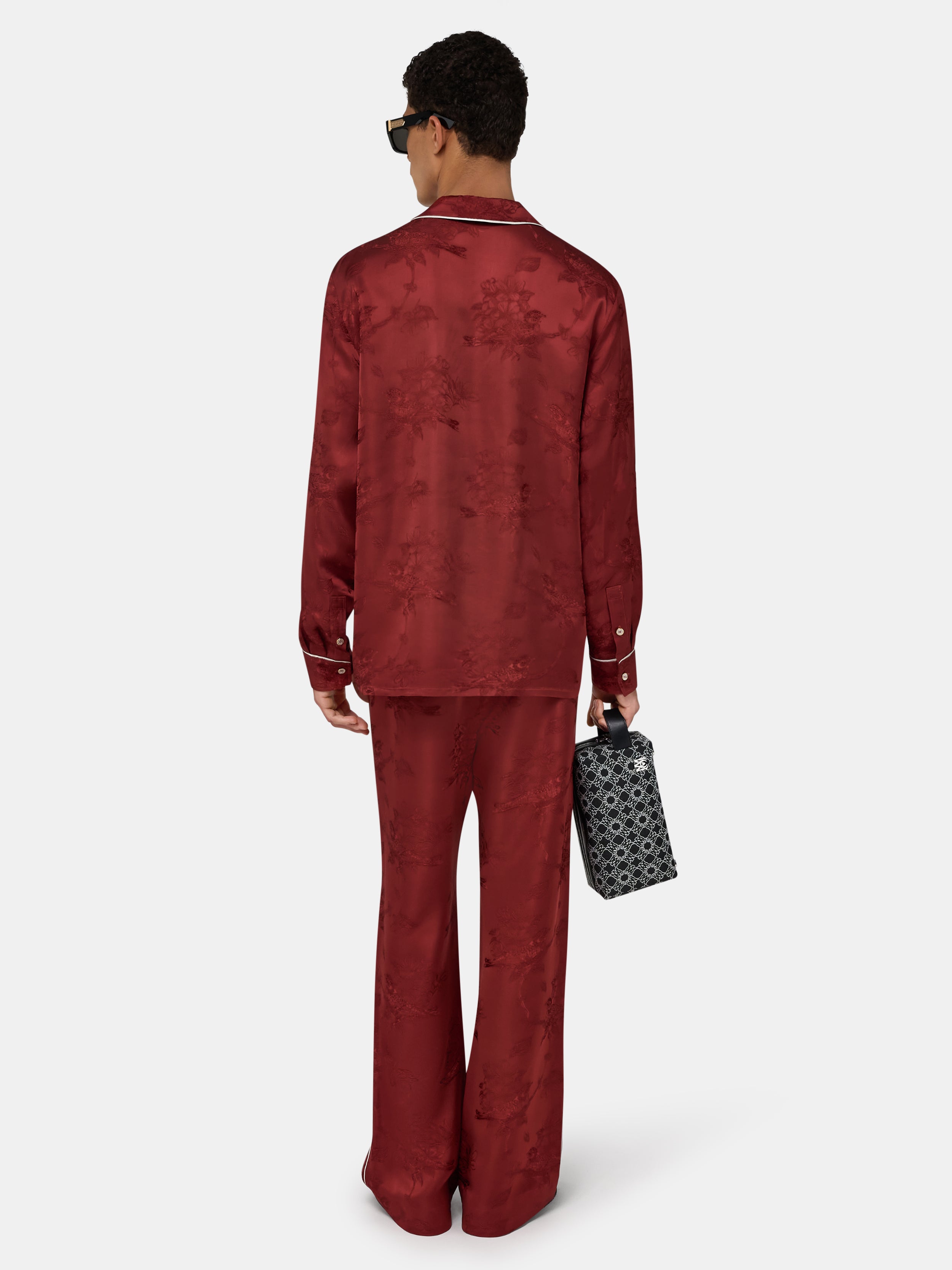 FLORAL JACQUARD PAJAMA SHIRT - Terracotta