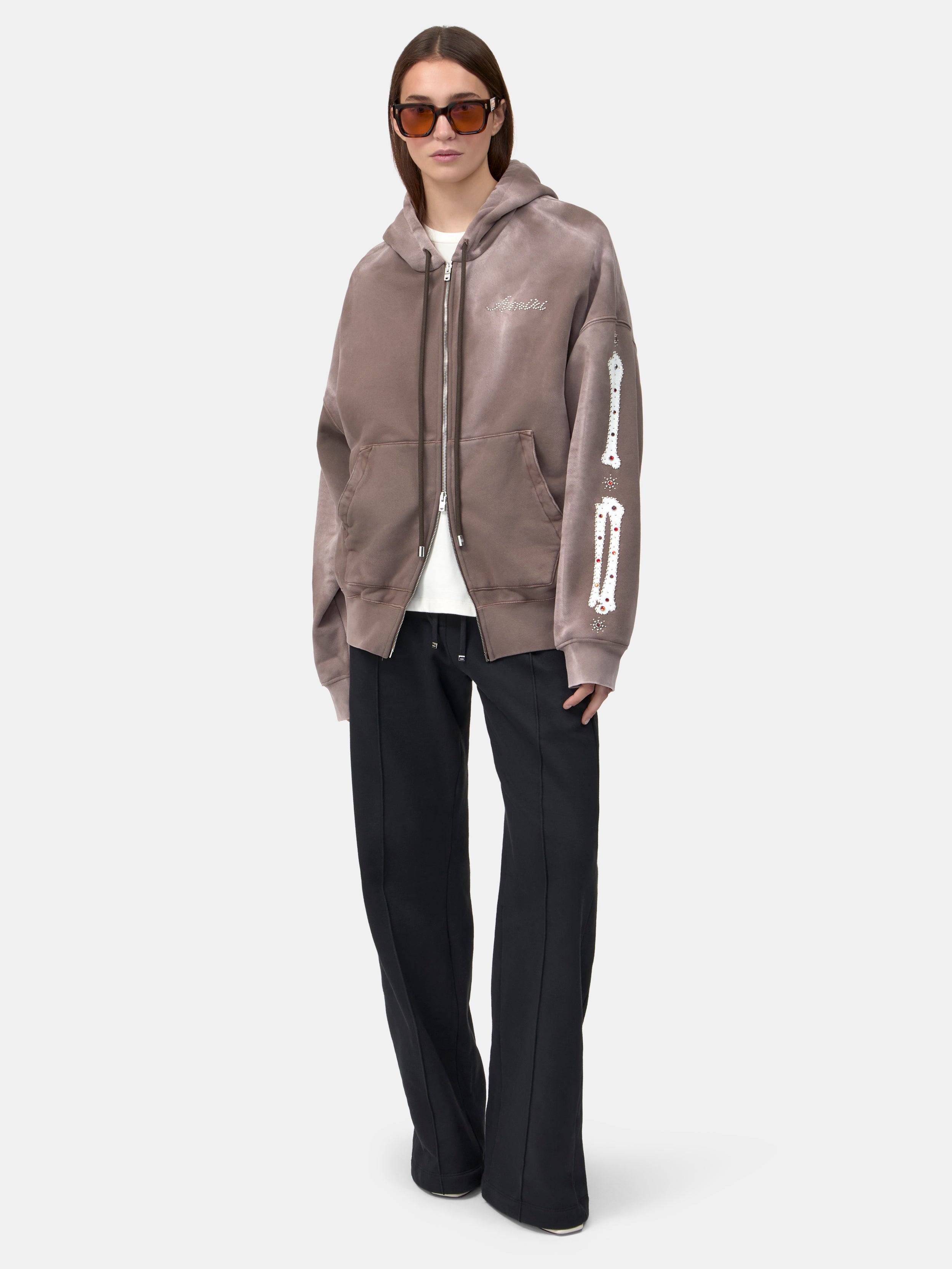 WOMEN - WOMEN'S BONES STUDDED ZIP HOODIE - Dark Brown