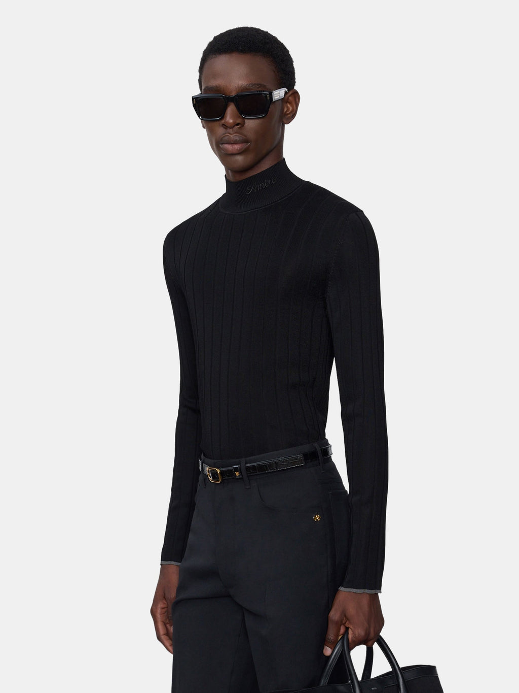 SCRIPT MOCK NECK SWEATER - BLACK