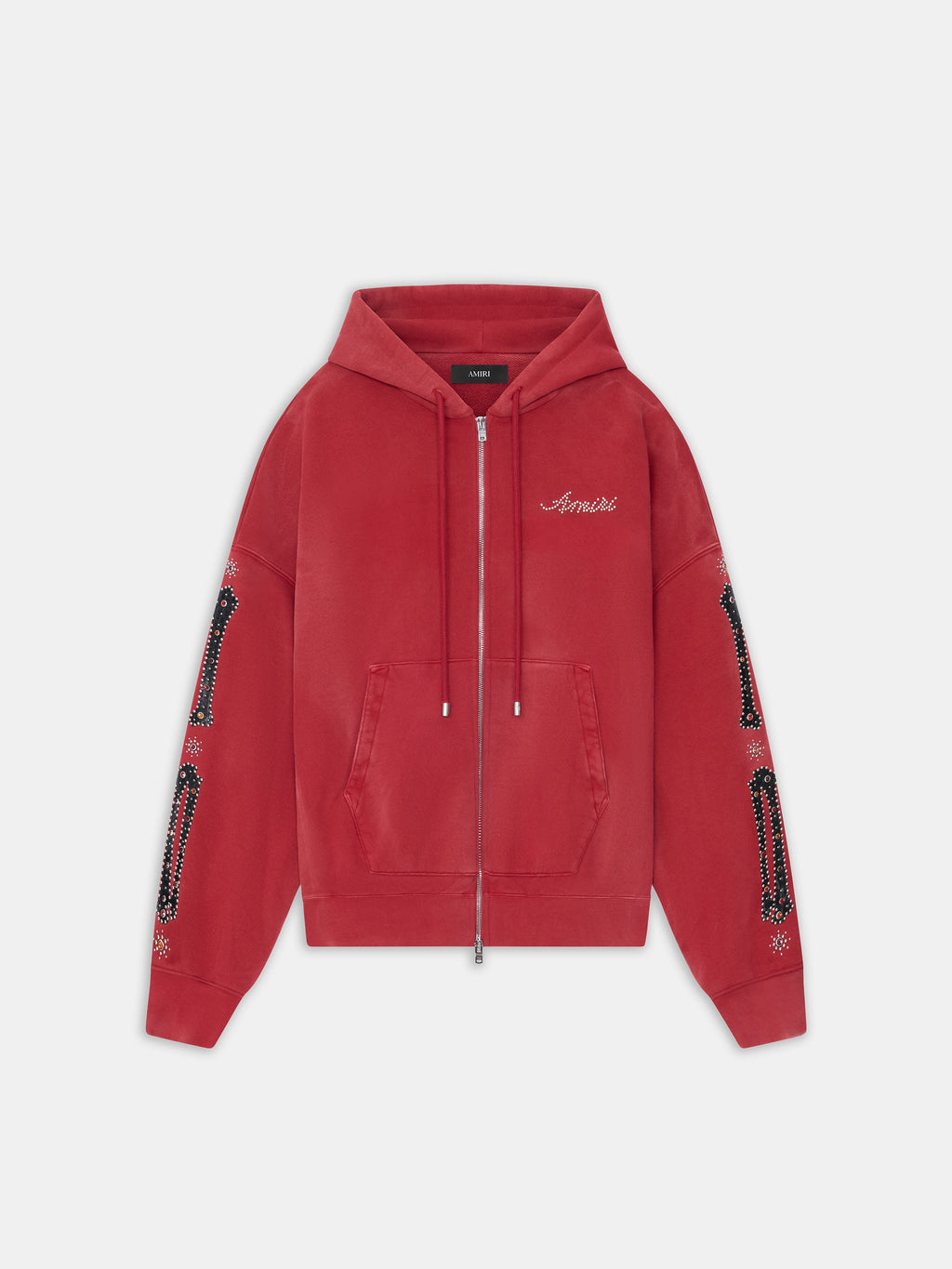 BONES STUDDED OVERSIZED ZIP HOODIE - Red Rose