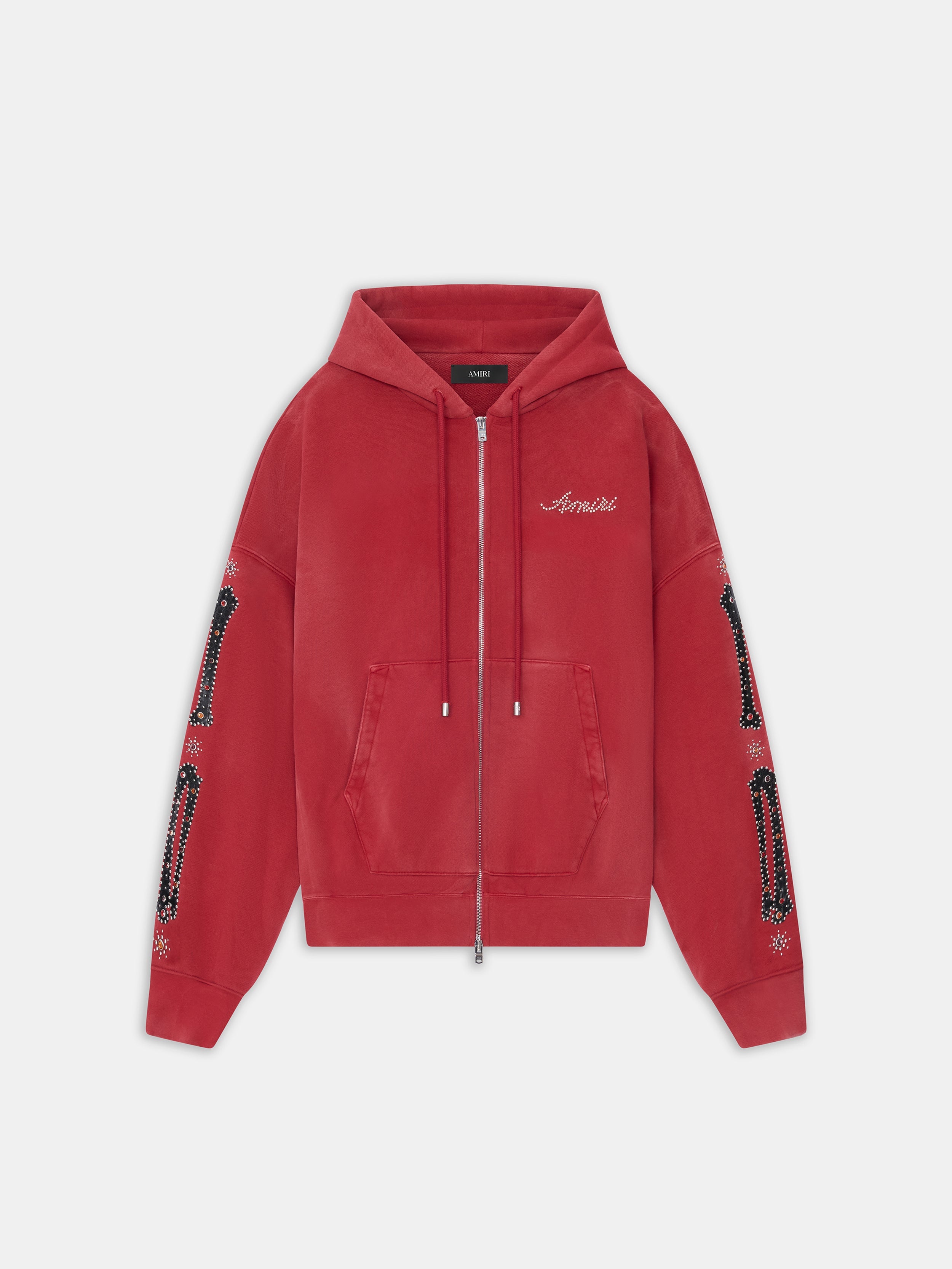BONES STUDDED OVERSIZED ZIP HOODIE - Red Rose