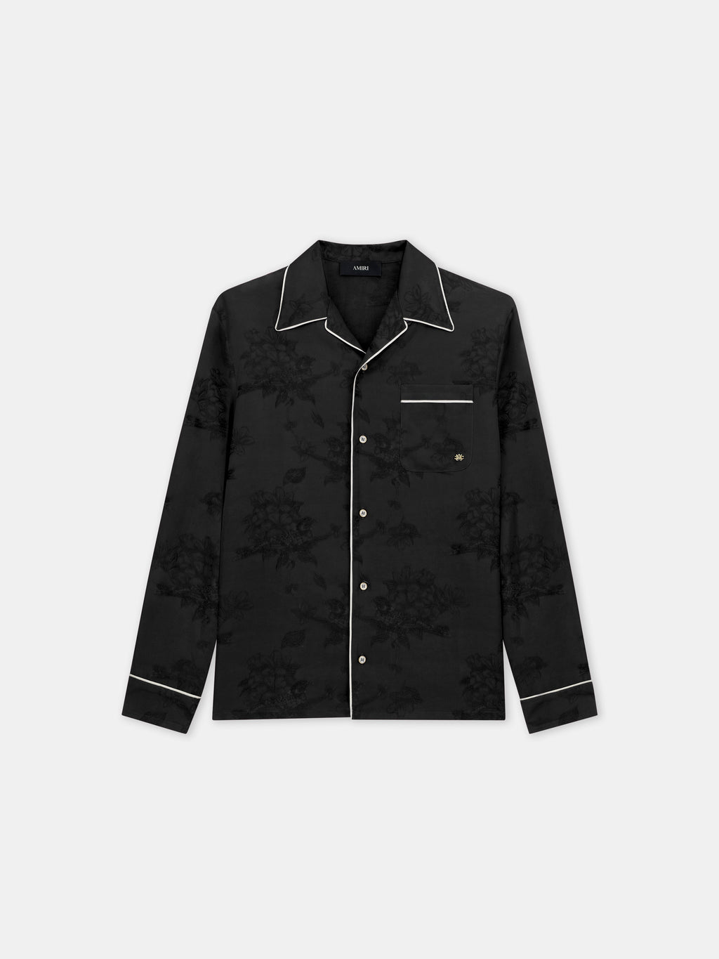 FLORAL JACQUARD PAJAMA SHIRT - Black