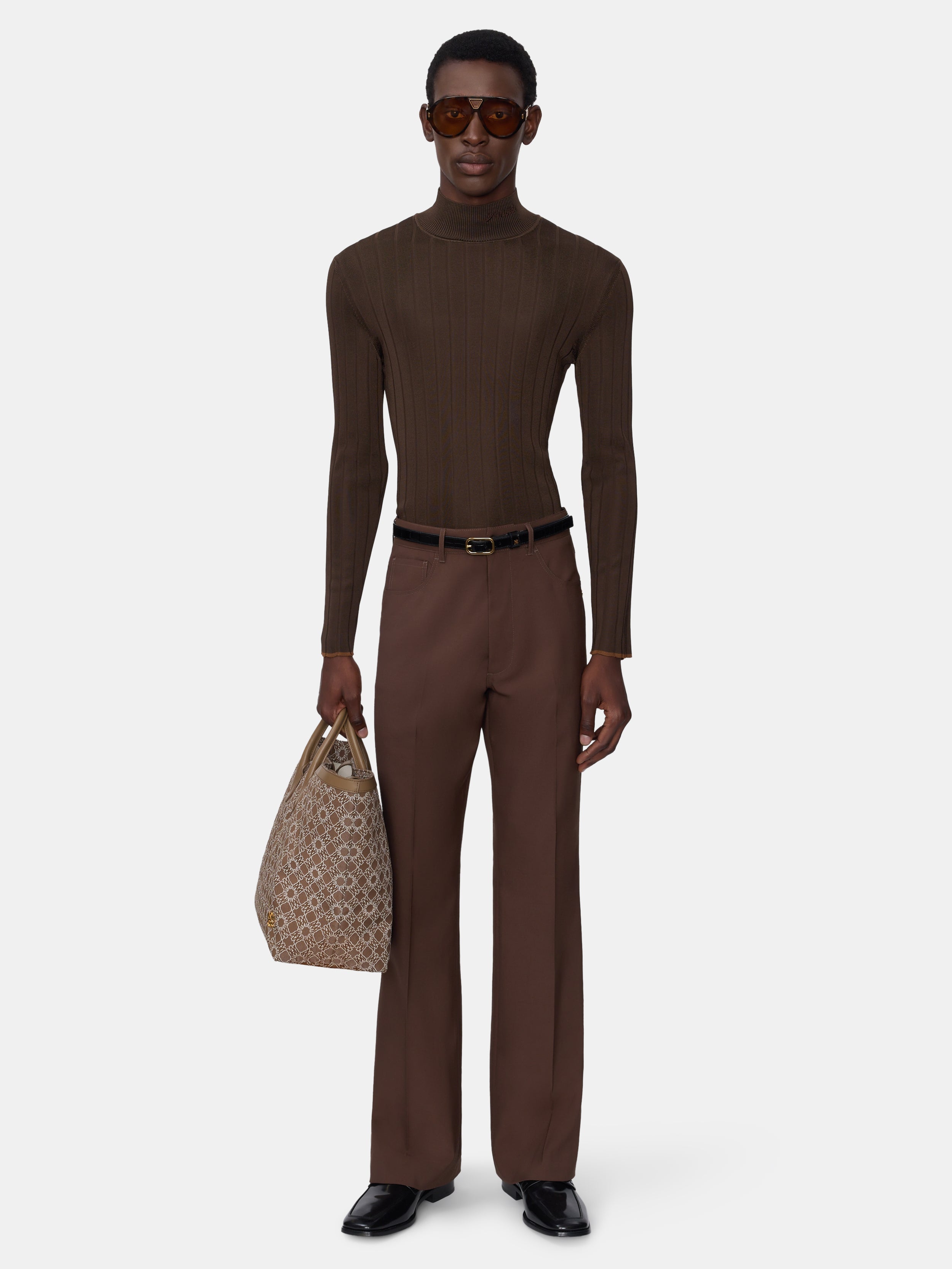 SCRIPT MOCK NECK SWEATER - DARK BROWN
