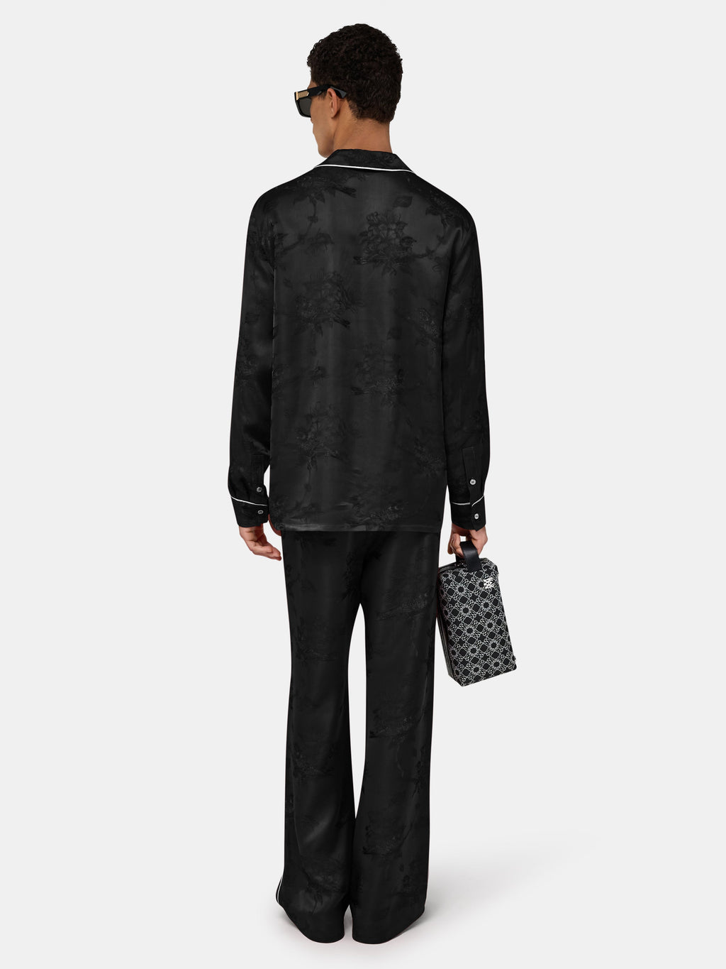FLORAL JACQUARD PAJAMA SHIRT - Black