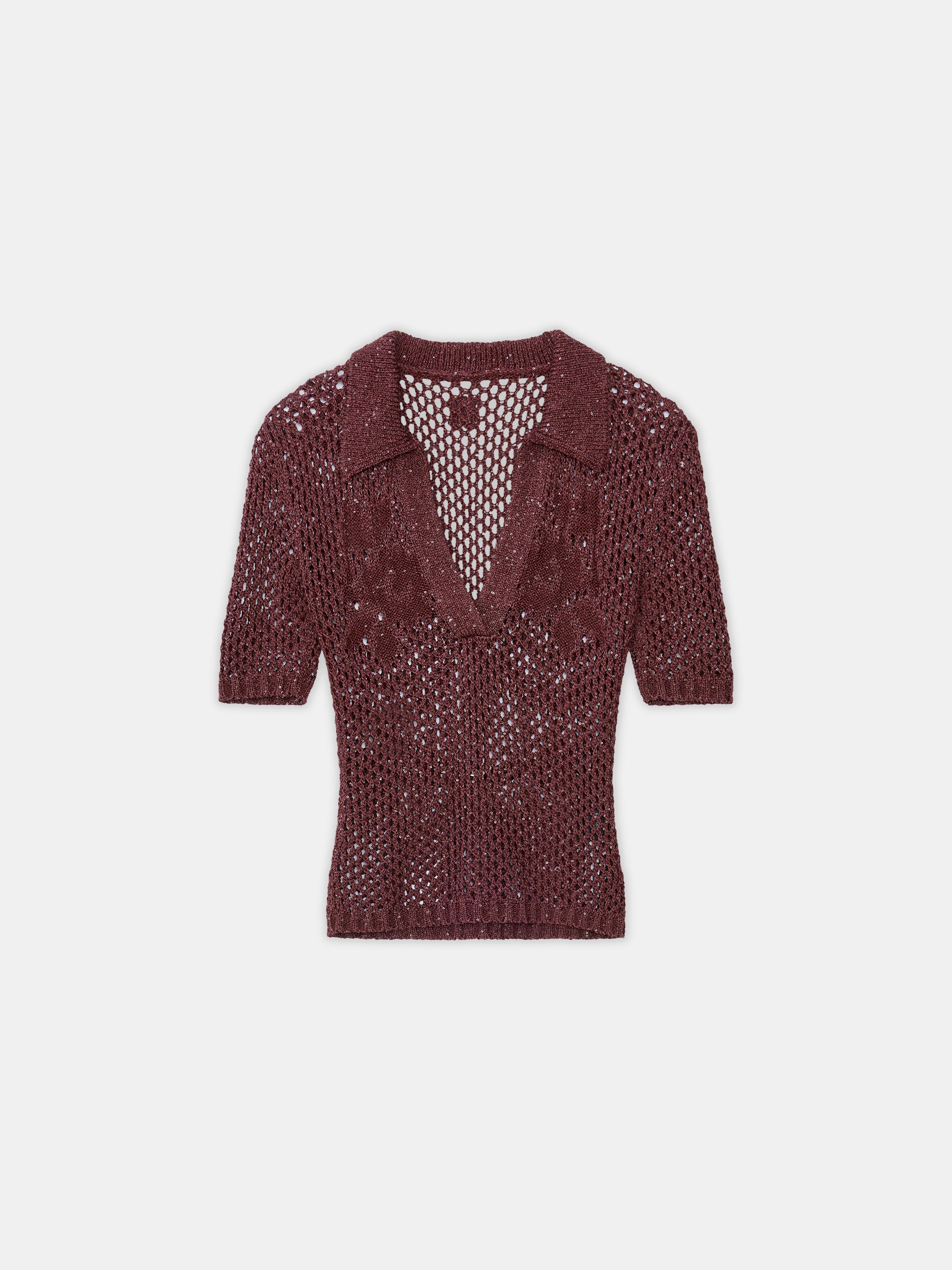 WOMEN - WOMEN'S FLORAL CROCHET POLO - Tobacco