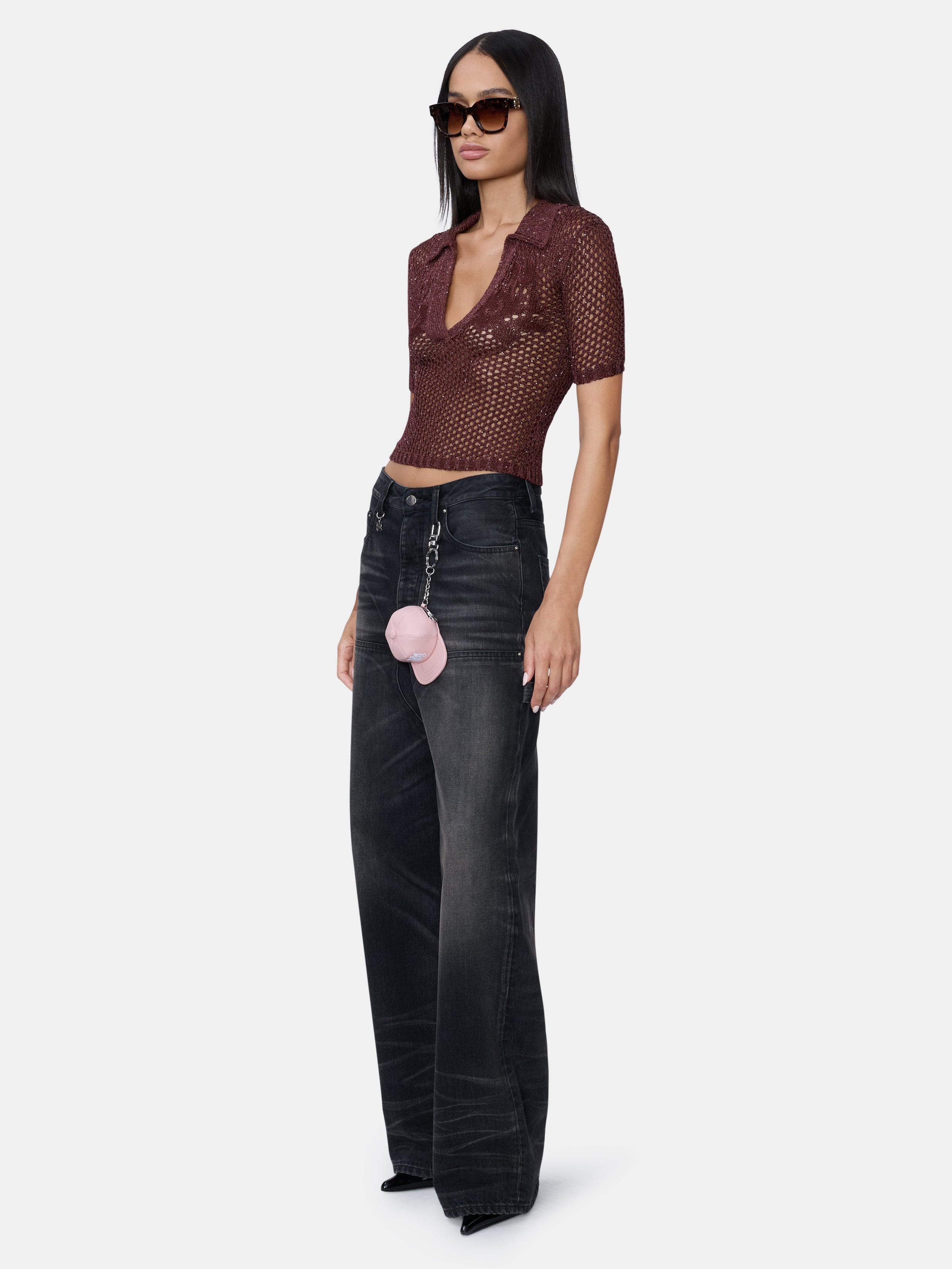 WOMEN - WOMEN'S FLORAL CROCHET POLO - Tobacco