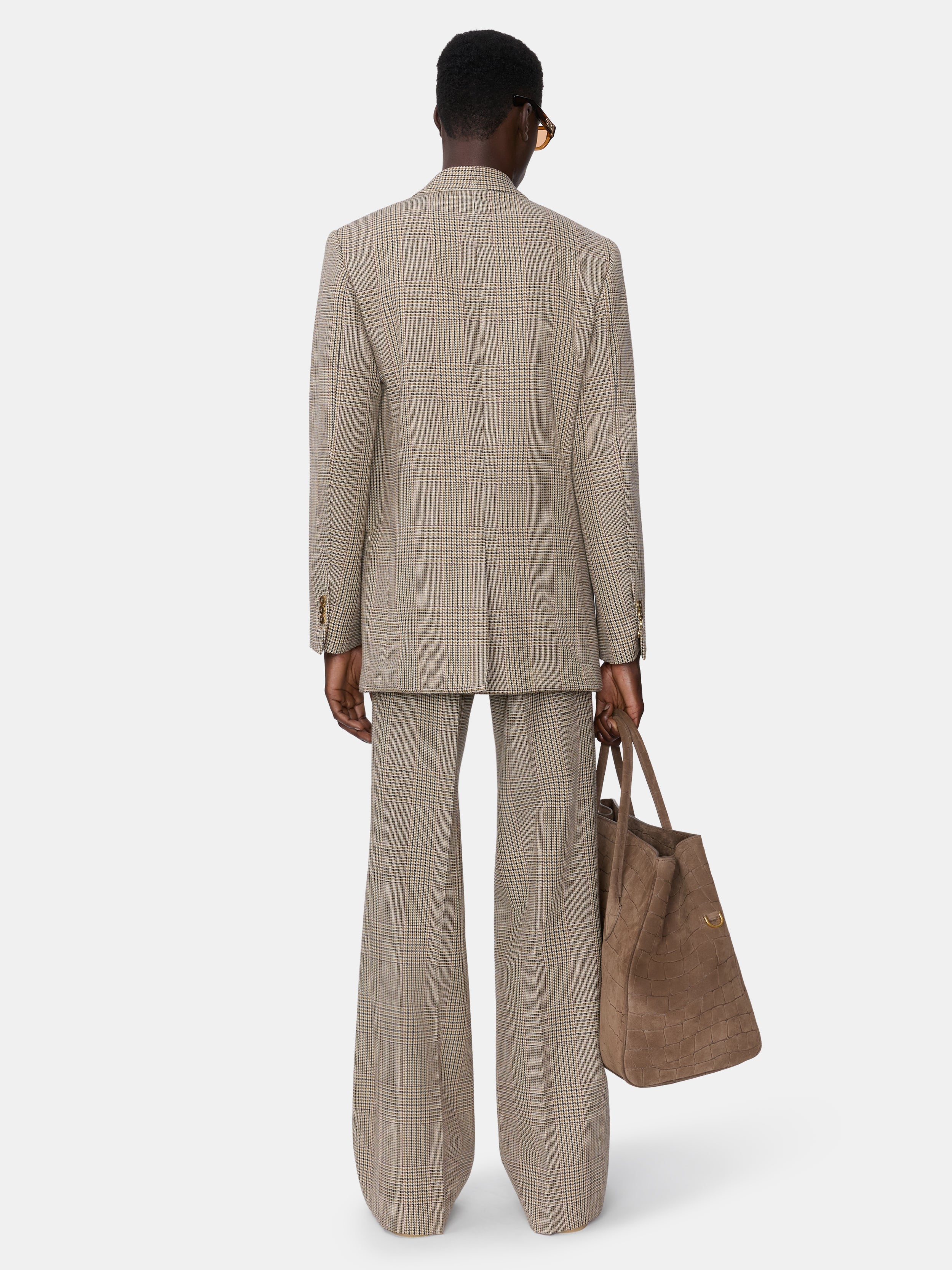 CHECK DOUBLE-BREASTED BLAZER - Taupe