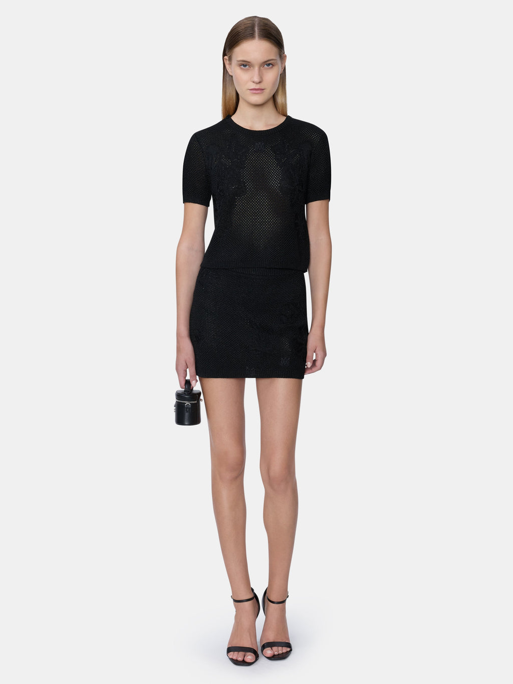 WOMEN - WOMEN'S FLORAL CROCHET TEE - Black