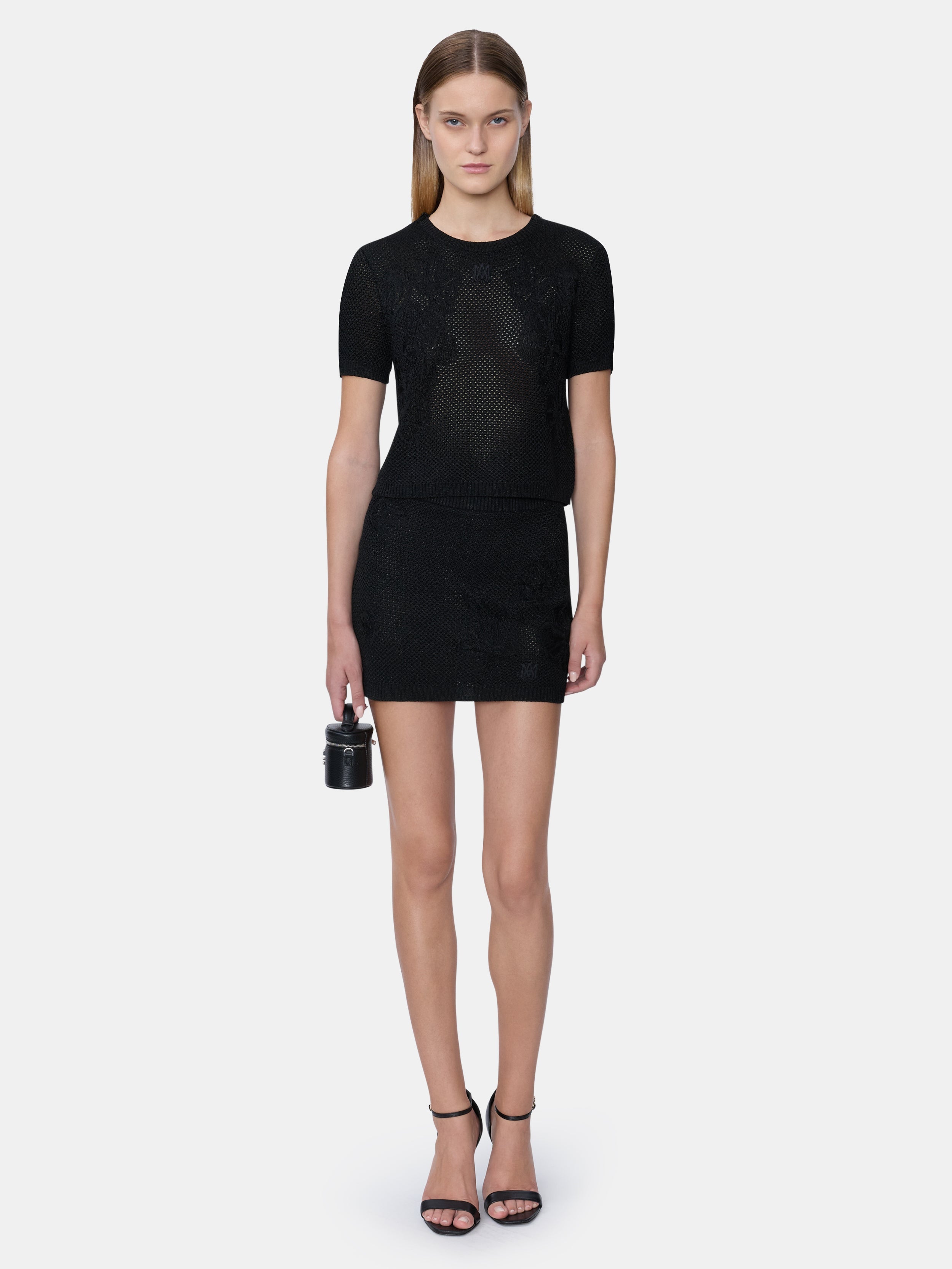 WOMEN - WOMEN'S FLORAL CROCHET TEE - Black