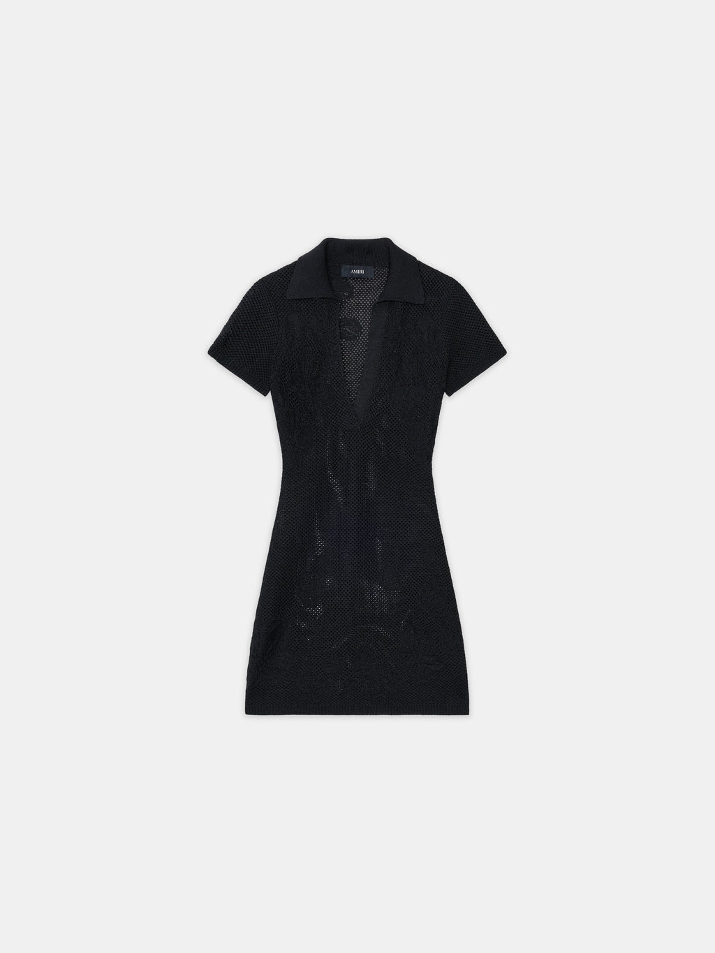 WOMEN - WOMEN'S FLORAL CROCHET POLO MINI DRESS - Black