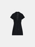 WOMEN - WOMEN'S FLORAL CROCHET POLO MINI DRESS - Black