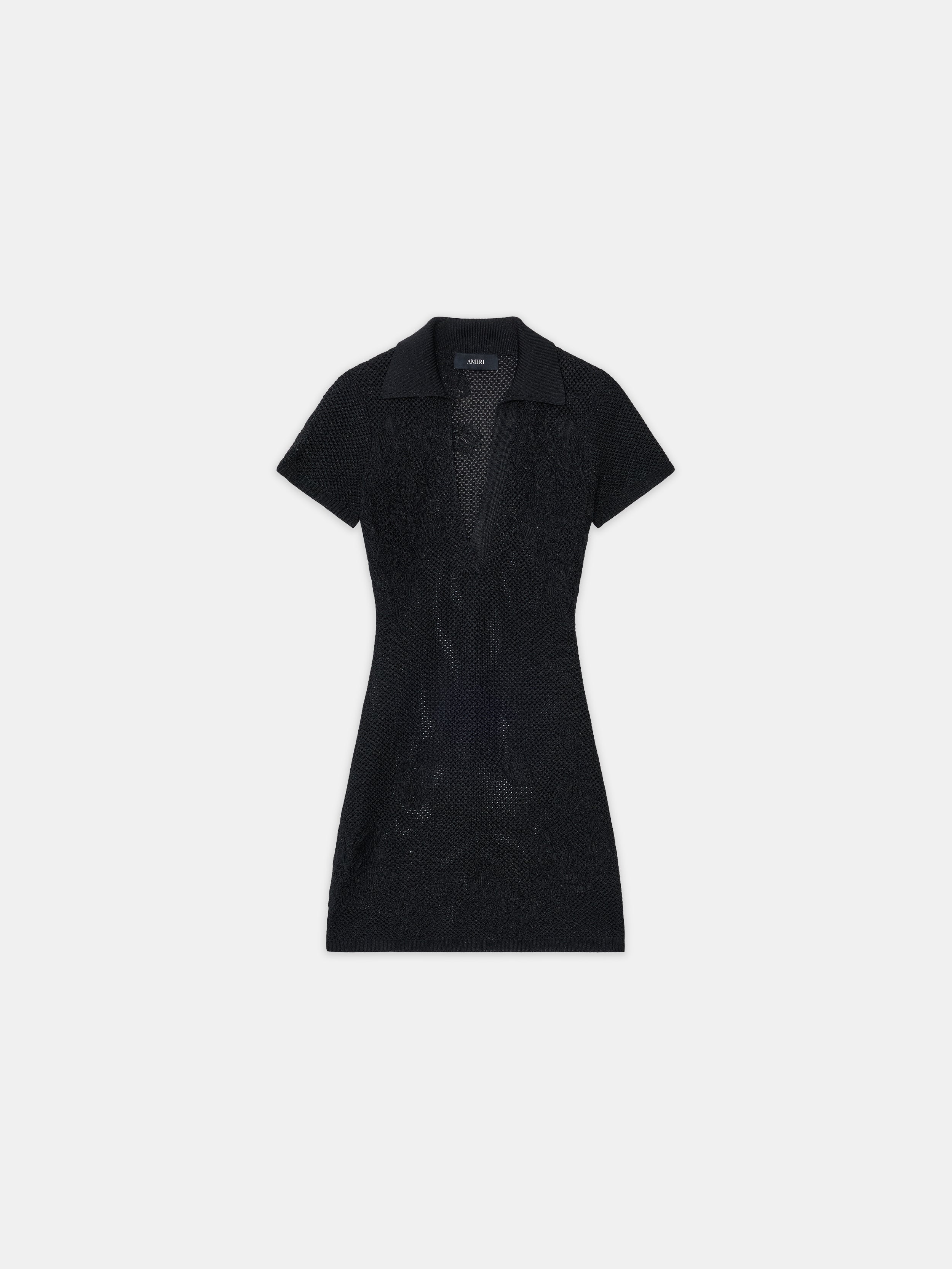 WOMEN - WOMEN'S FLORAL CROCHET POLO MINI DRESS - Black