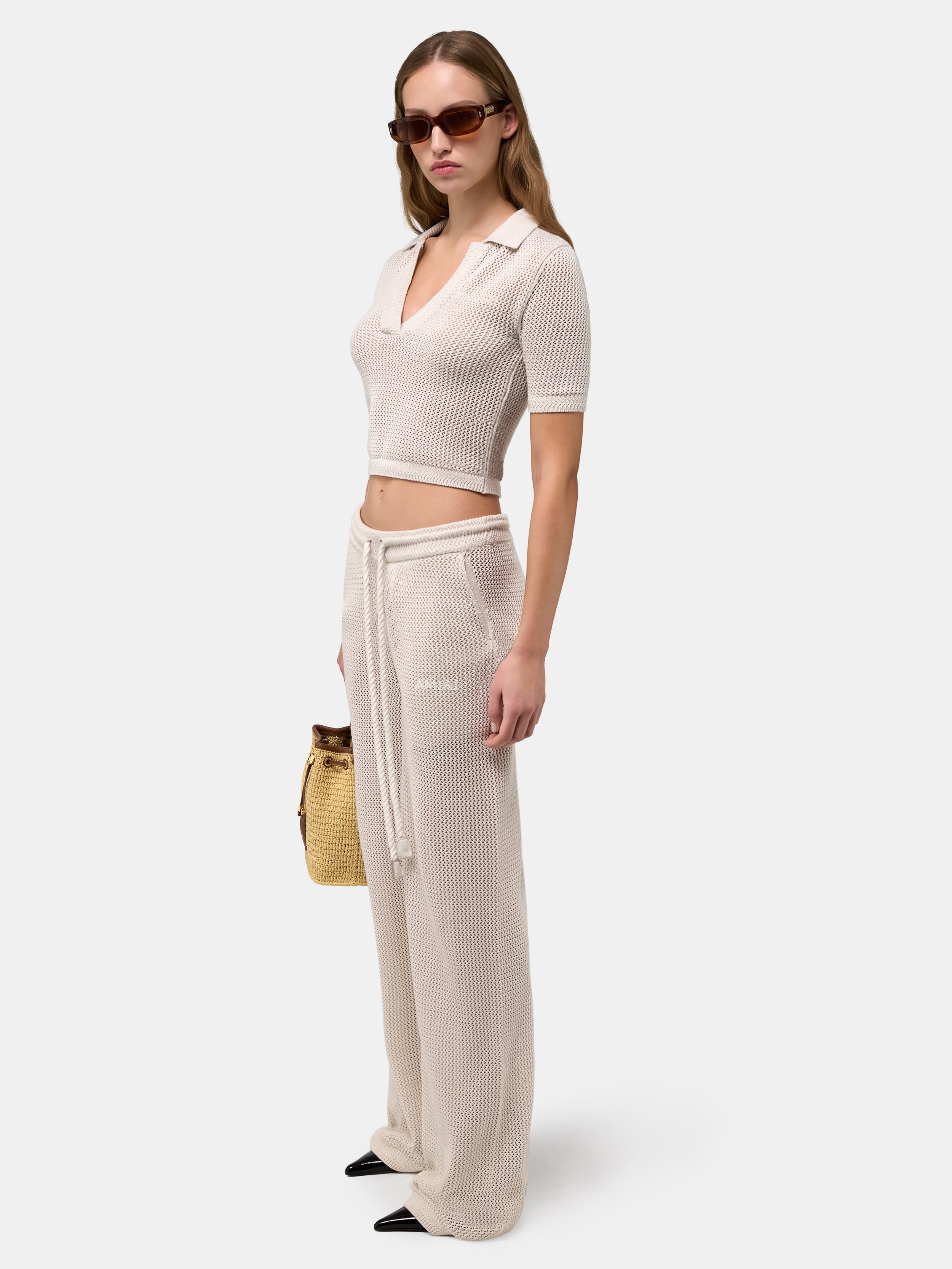 WOMEN - WOMEN'S AMIRI CROCHET MESH POLO - Alabaster