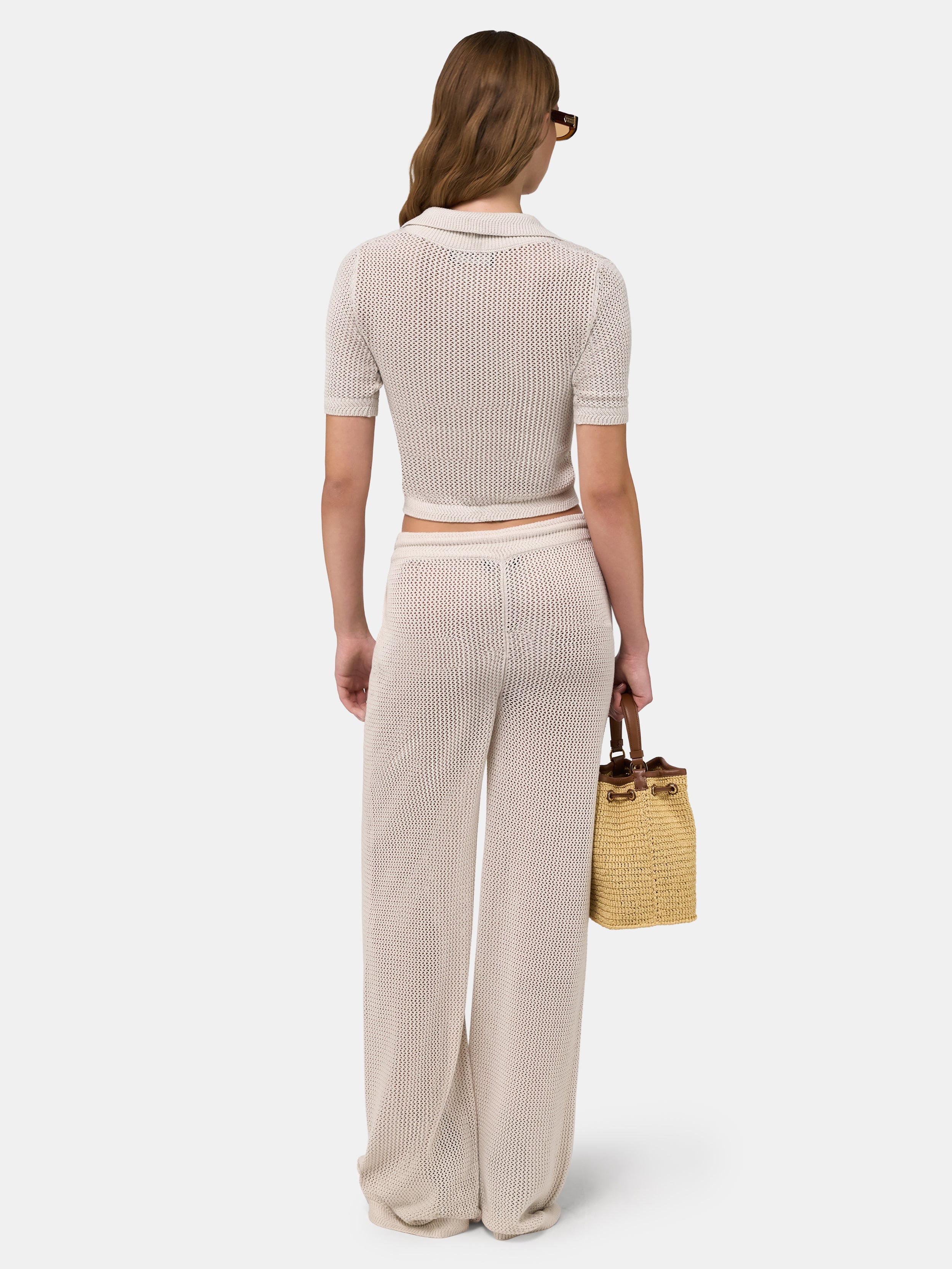 WOMEN - WOMEN'S AMIRI CROCHET MESH POLO - Alabaster