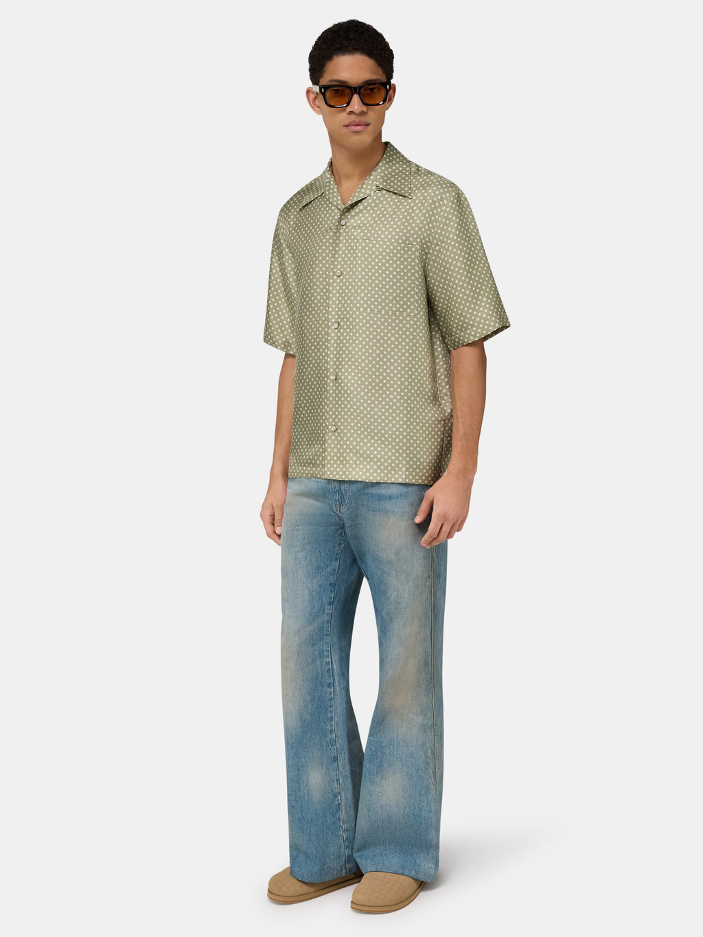POLKA DOT CAMP SHIRT - Green Tea