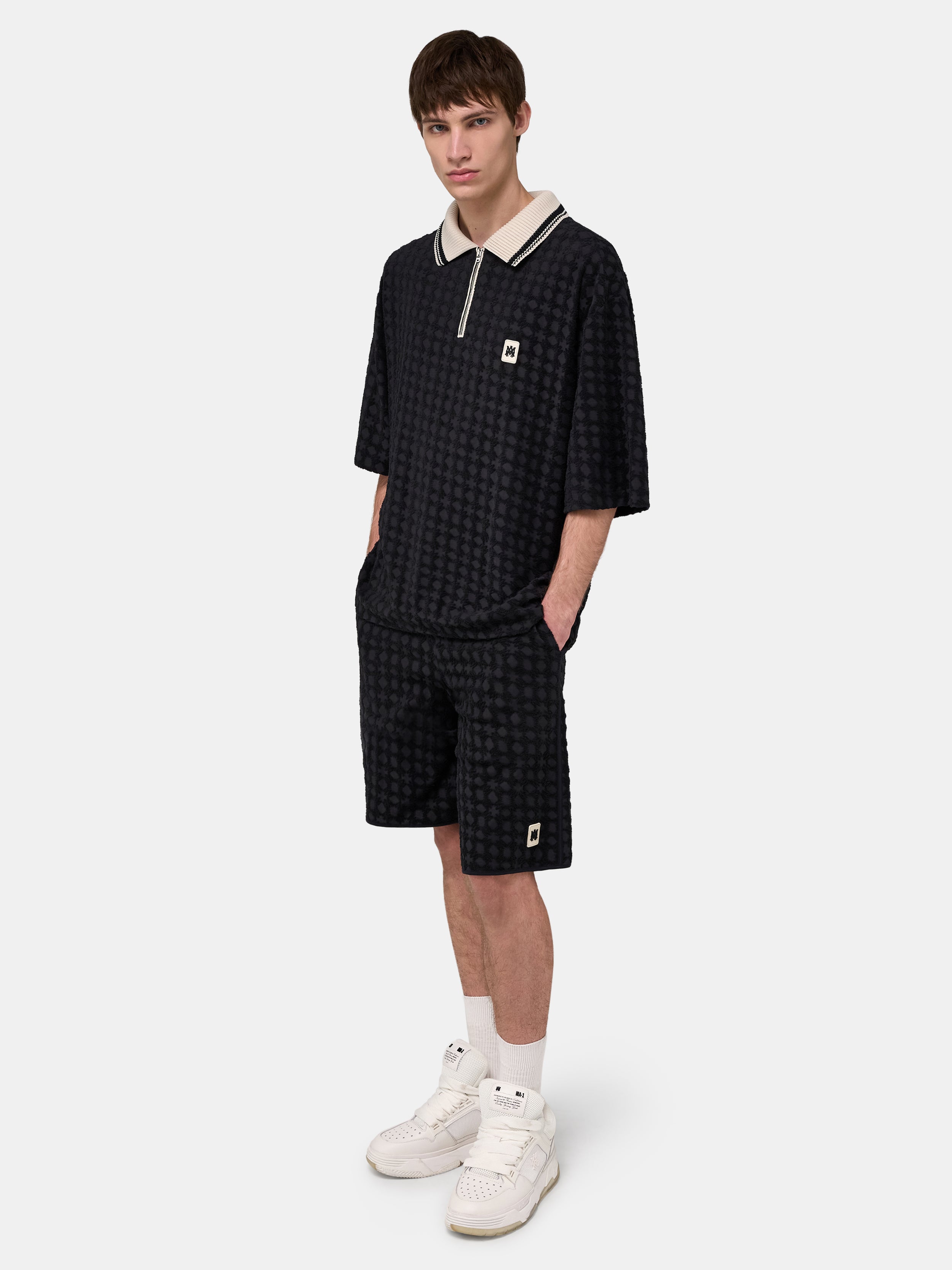 MA QUAD ZIP TOWELING POLO - Black