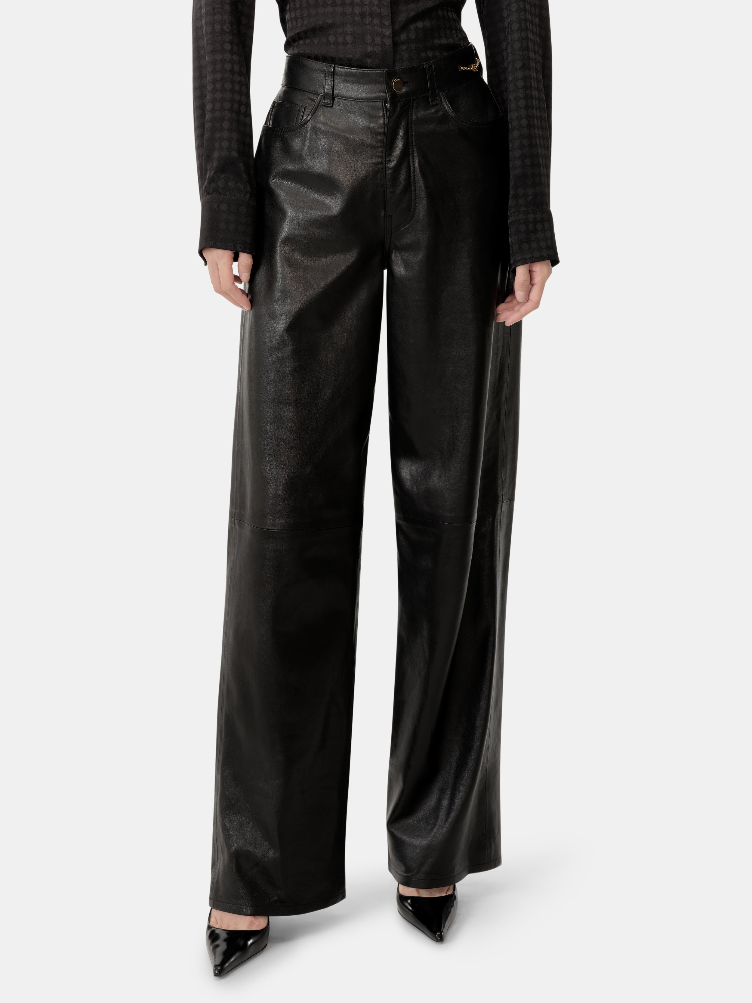 WOMEN - WOMEN'S LEATHER STRAIGHT PANT - Black