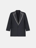 EMBELLISHED LAPEL SINGLE-BREASTED BLAZER - BLACK
