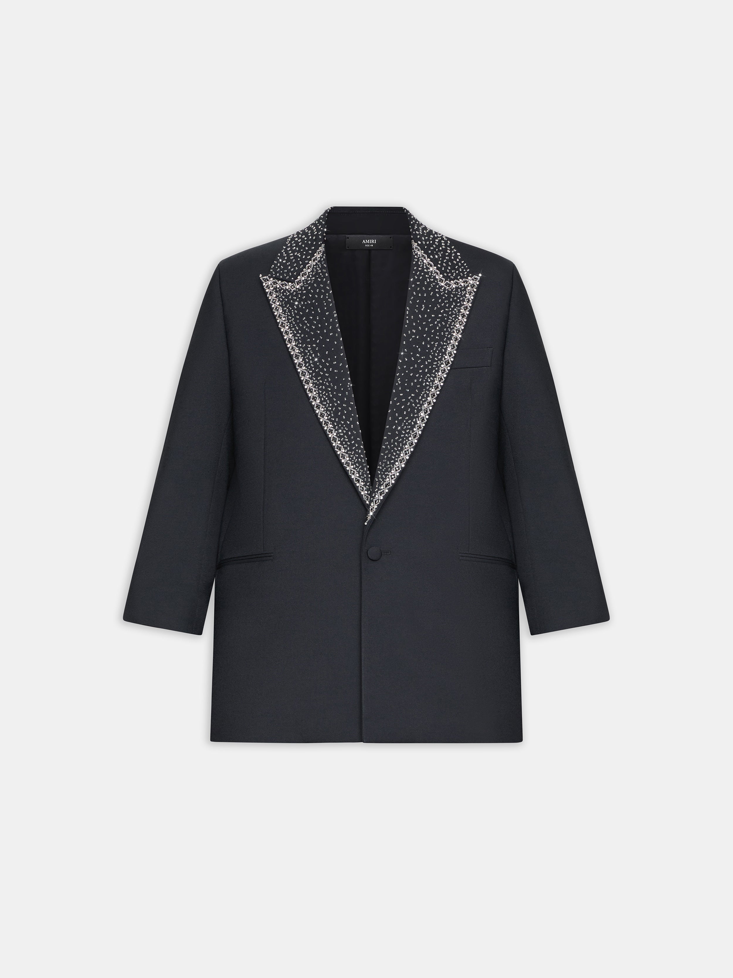 EMBELLISHED LAPEL SINGLE-BREASTED BLAZER - BLACK