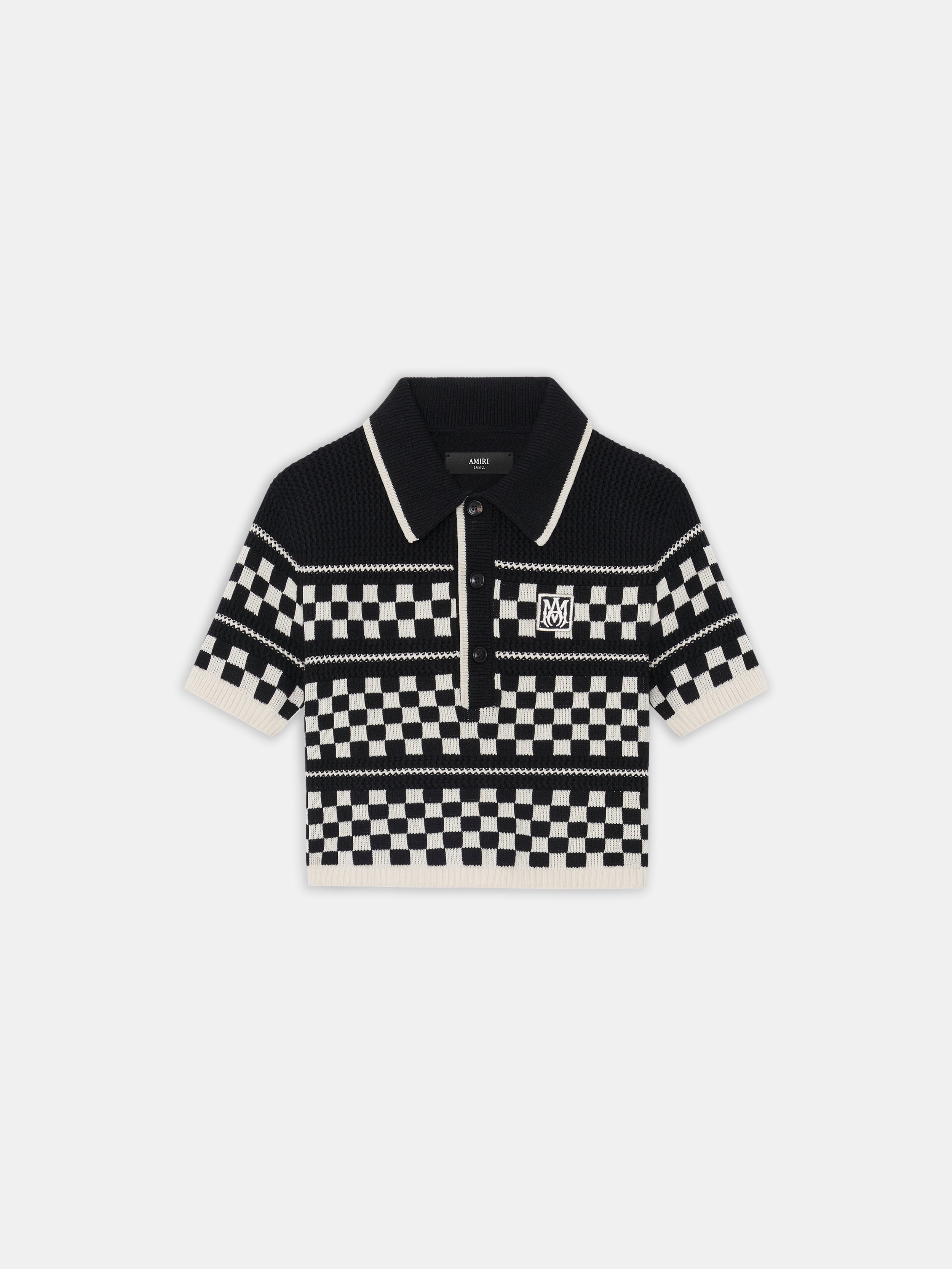 WOMEN - WOMEN'S CHECKERED MESH POLO - Black