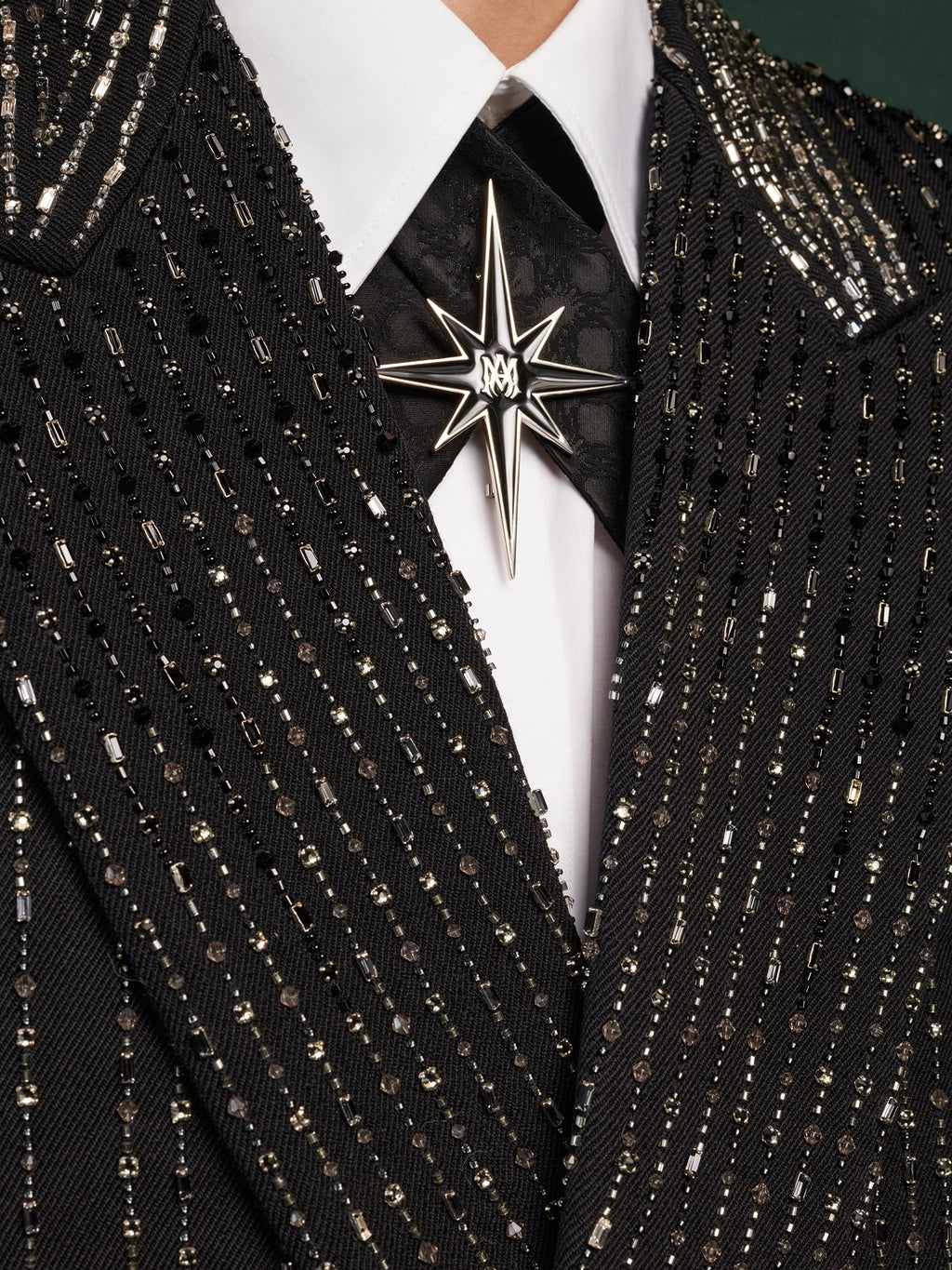 CRYSTAL STRIPE DOUBLE-BREASTED BLAZER - Black