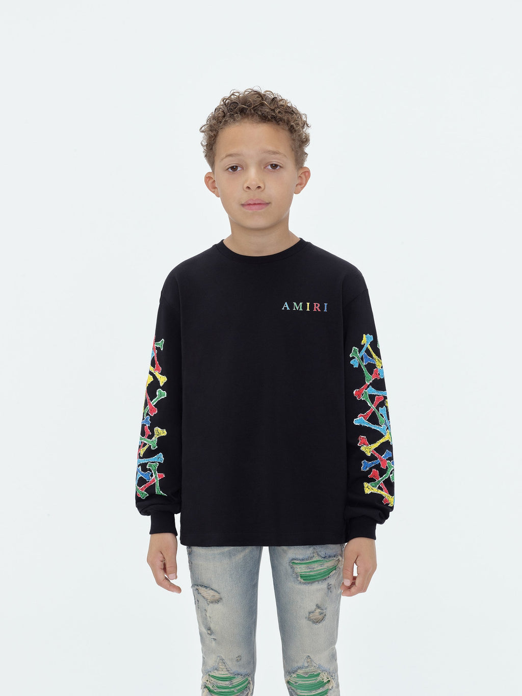 KIDS - AMIRI BONES SCRIBBLE LONG SLEEVE TEE - Black