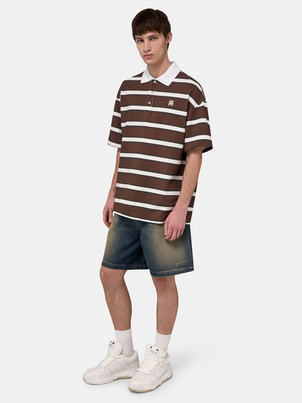 MA STRIPED OVERSIZED POLO - Tobacco
