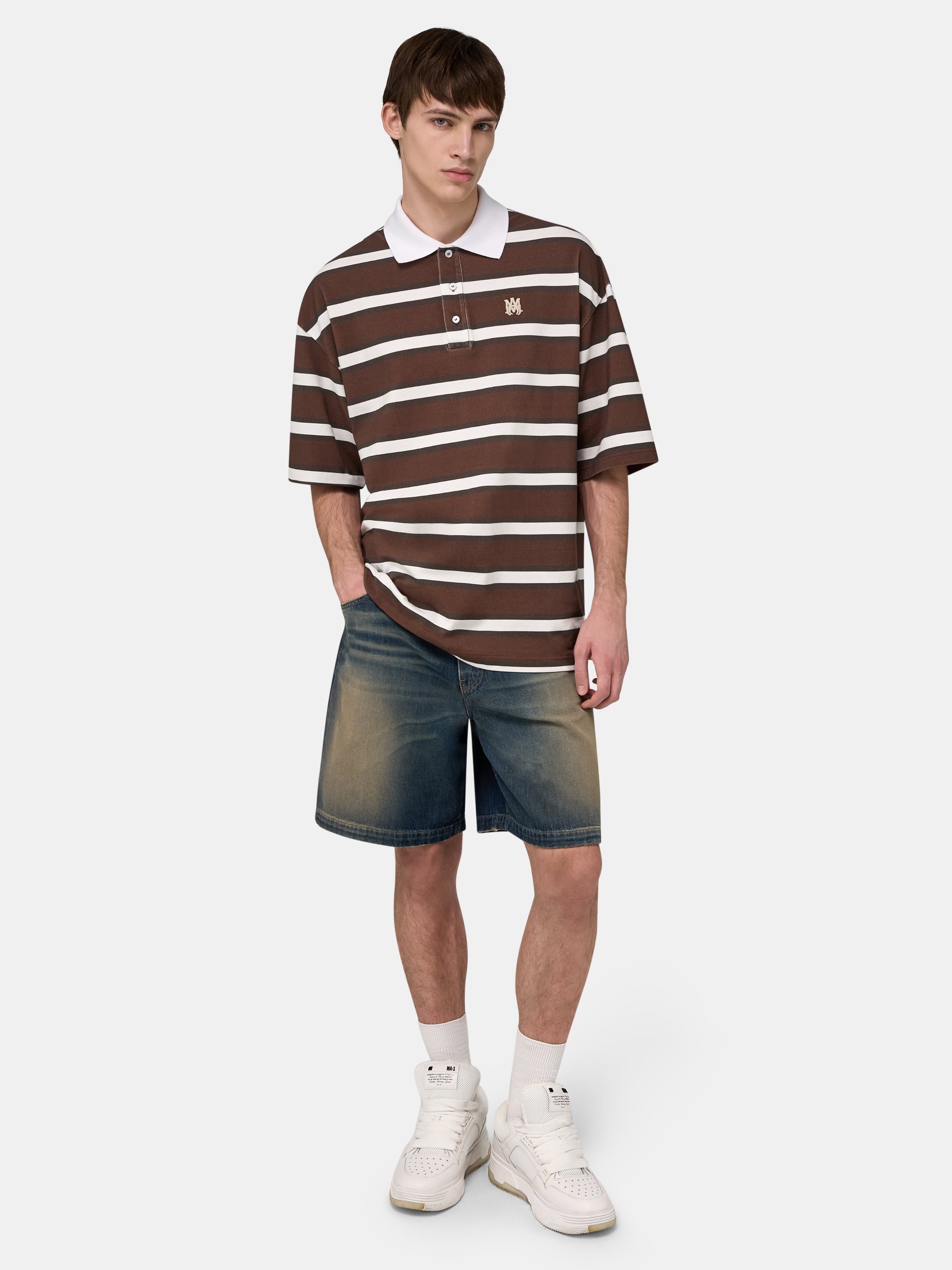 MA STRIPED OVERSIZED POLO - Tobacco