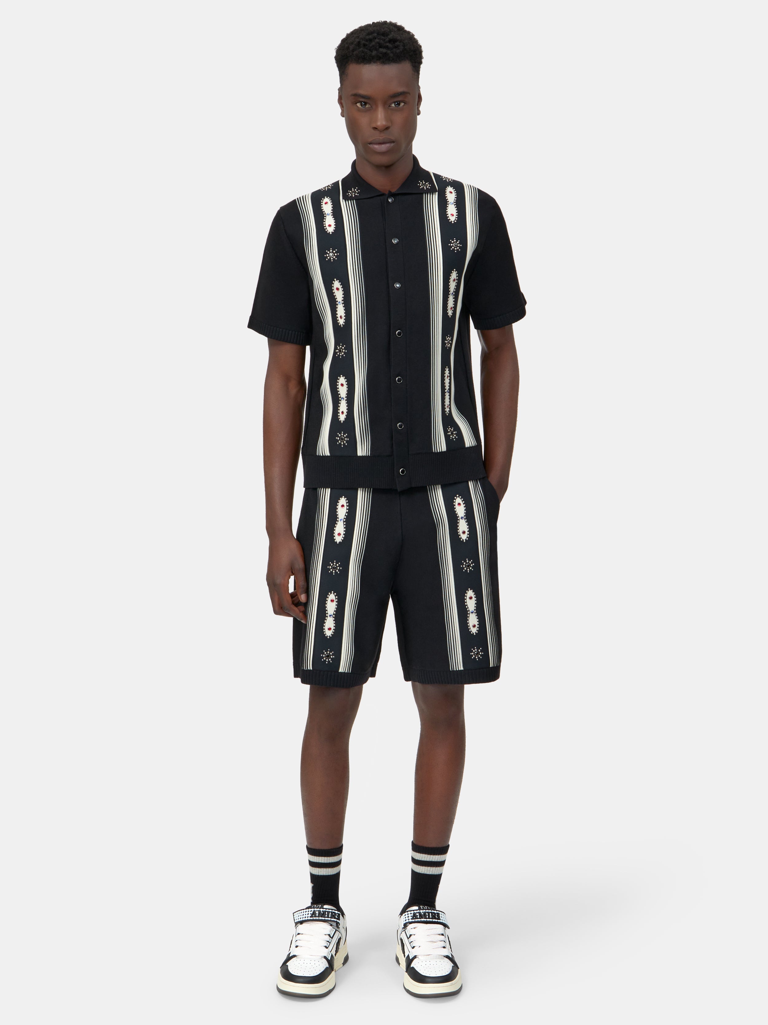 STUD STRIPE SHIRT - Black