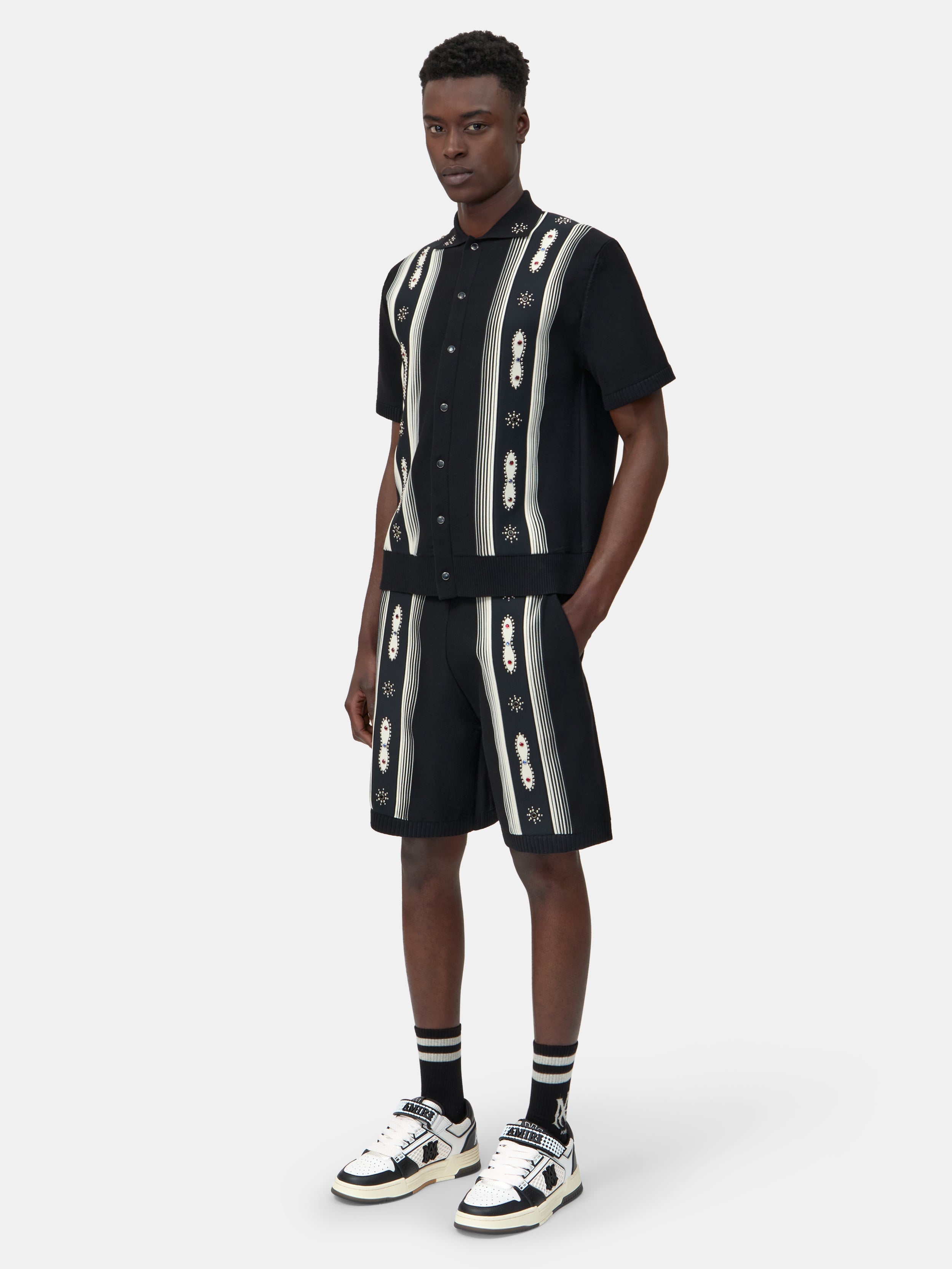 STUD STRIPE SHIRT - Black