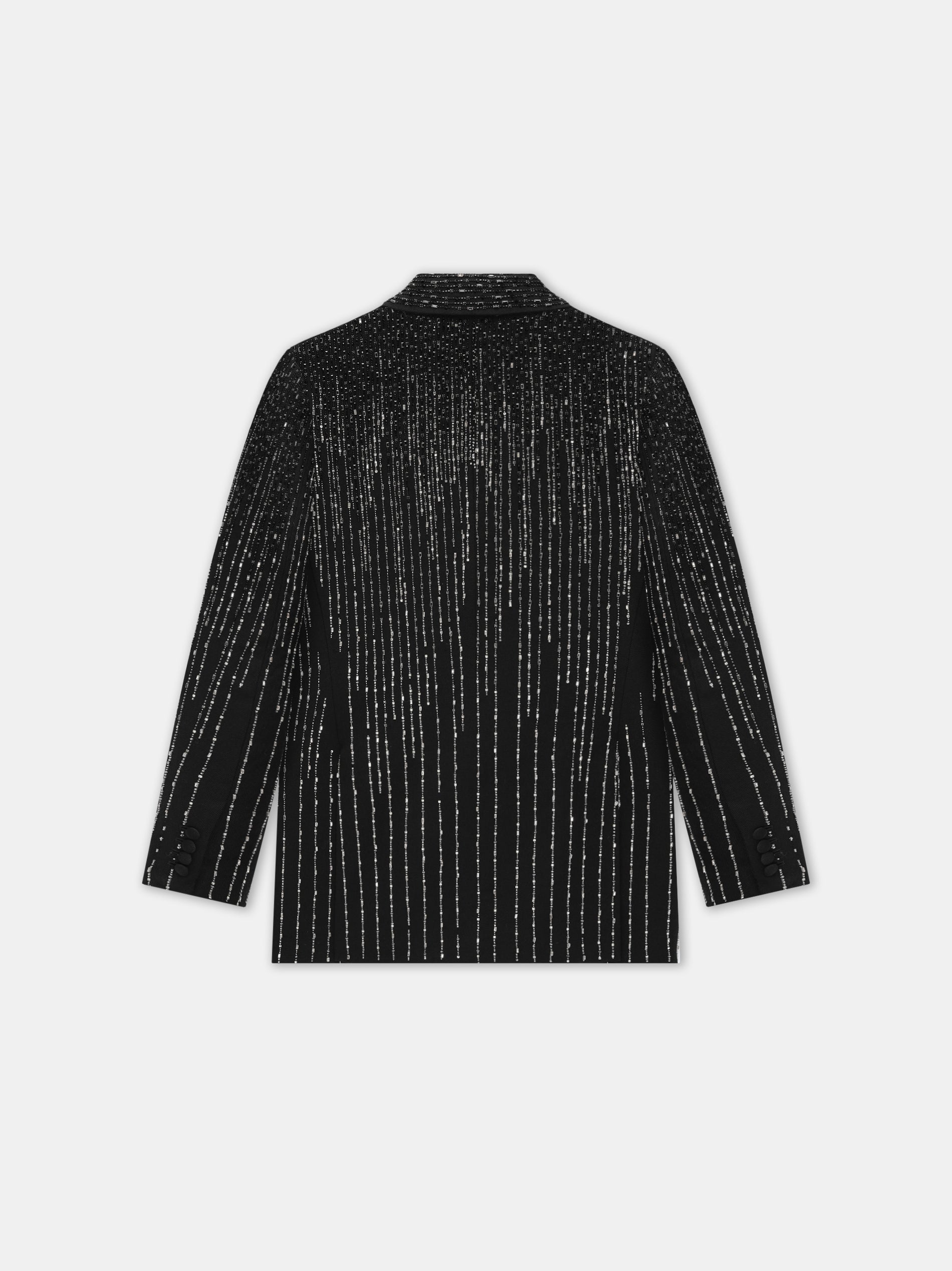 CRYSTAL STRIPE DOUBLE-BREASTED BLAZER - Black