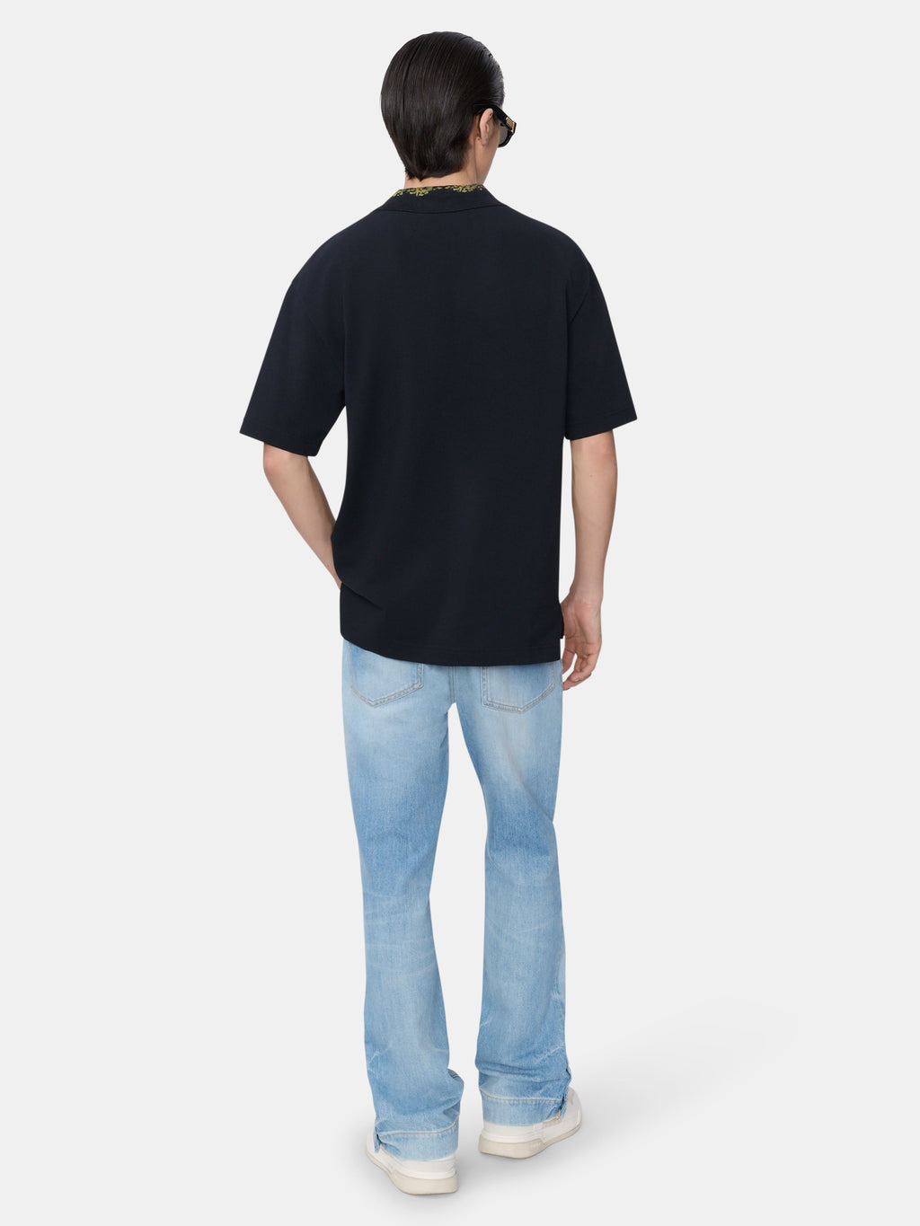 AMIRI FLORAL COLLAR POLO - Black