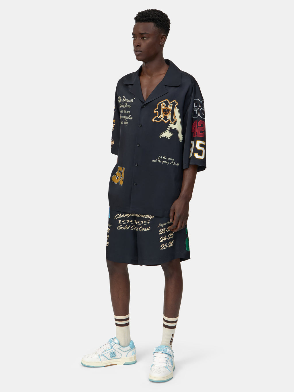 VARSITY PATCH OVERSIZED CAMP SHIRT - Black