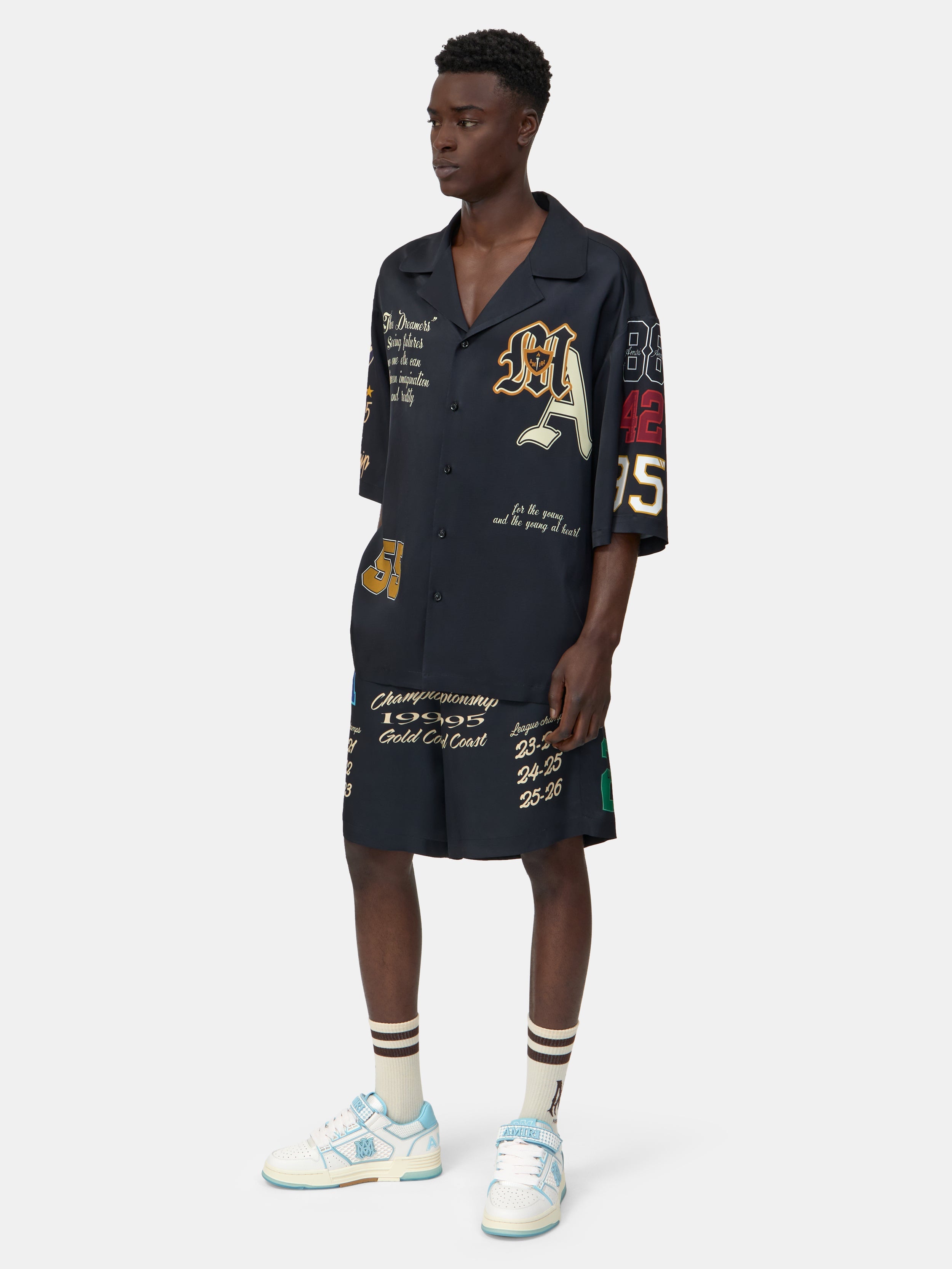 VARSITY PATCH OVERSIZED CAMP SHIRT - Black