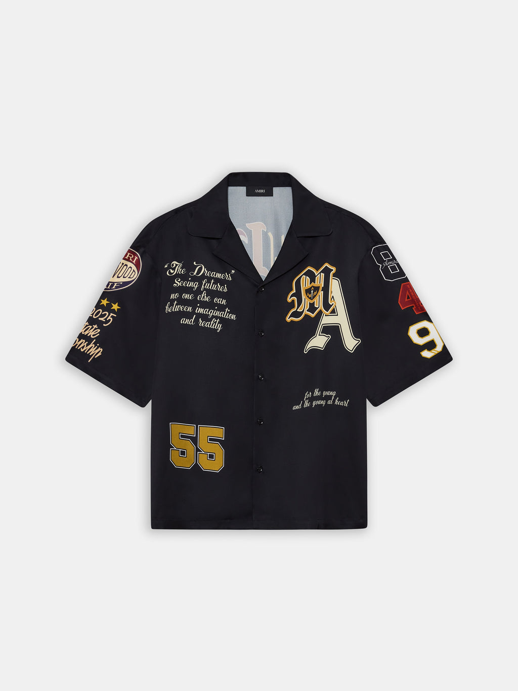 VARSITY PATCH OVERSIZED CAMP SHIRT - Black
