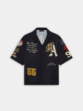 VARSITY PATCH OVERSIZED CAMP SHIRT - Black