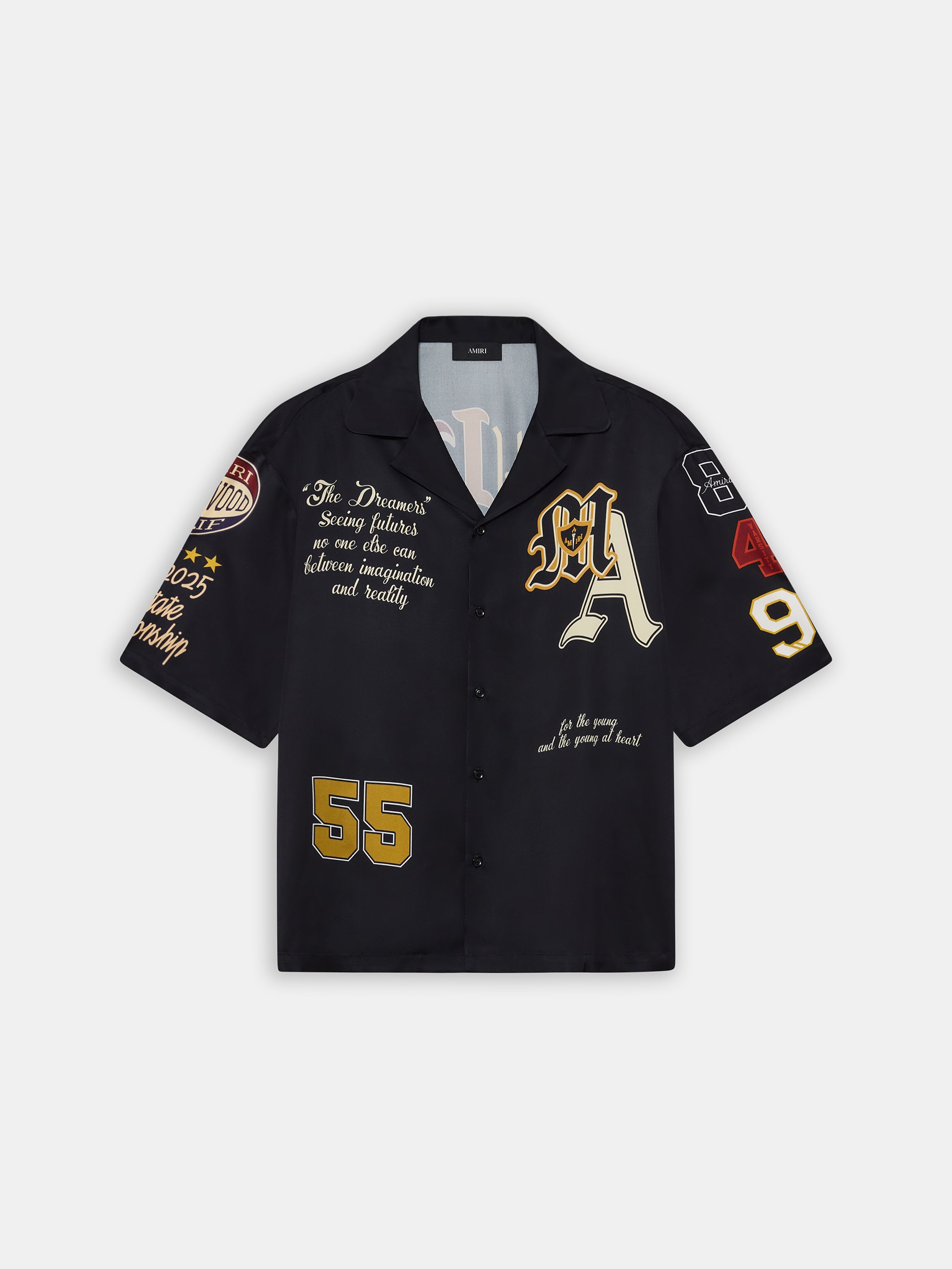 VARSITY PATCH OVERSIZED CAMP SHIRT - Black