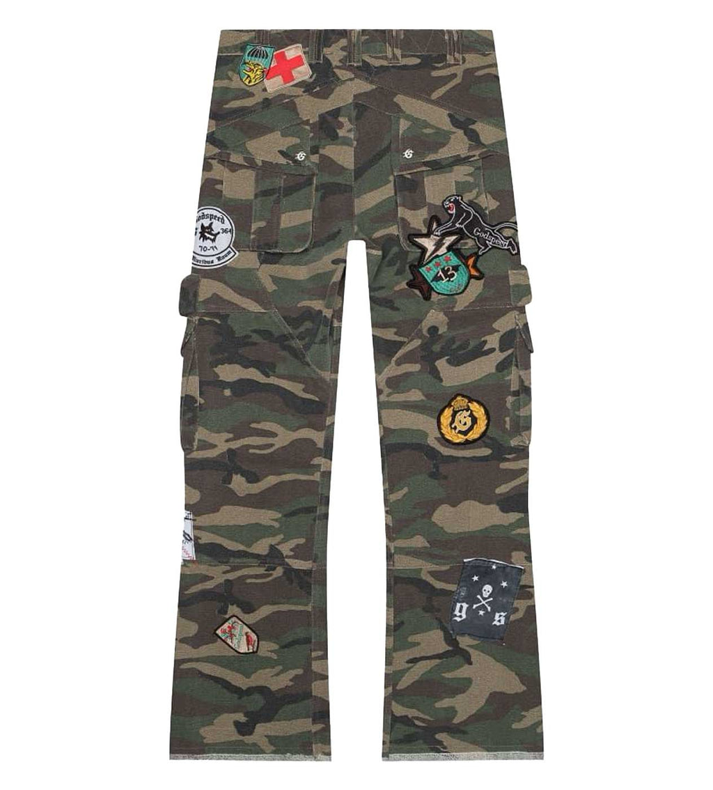 Godspeed Patchwork Flared Cargo Pants Camo